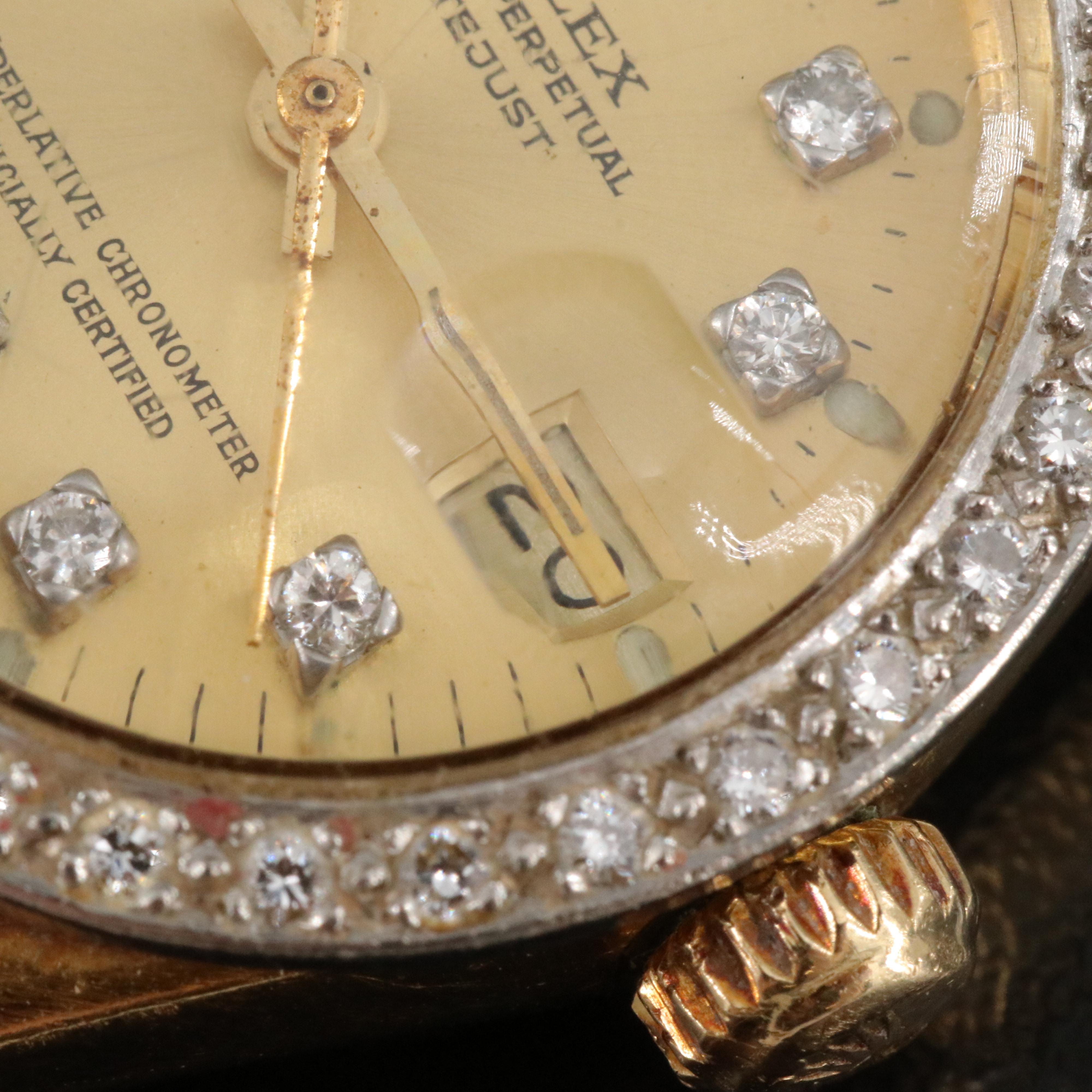 Rolex Datejust 6916 Custom Diamond Set 18K Gold Watch