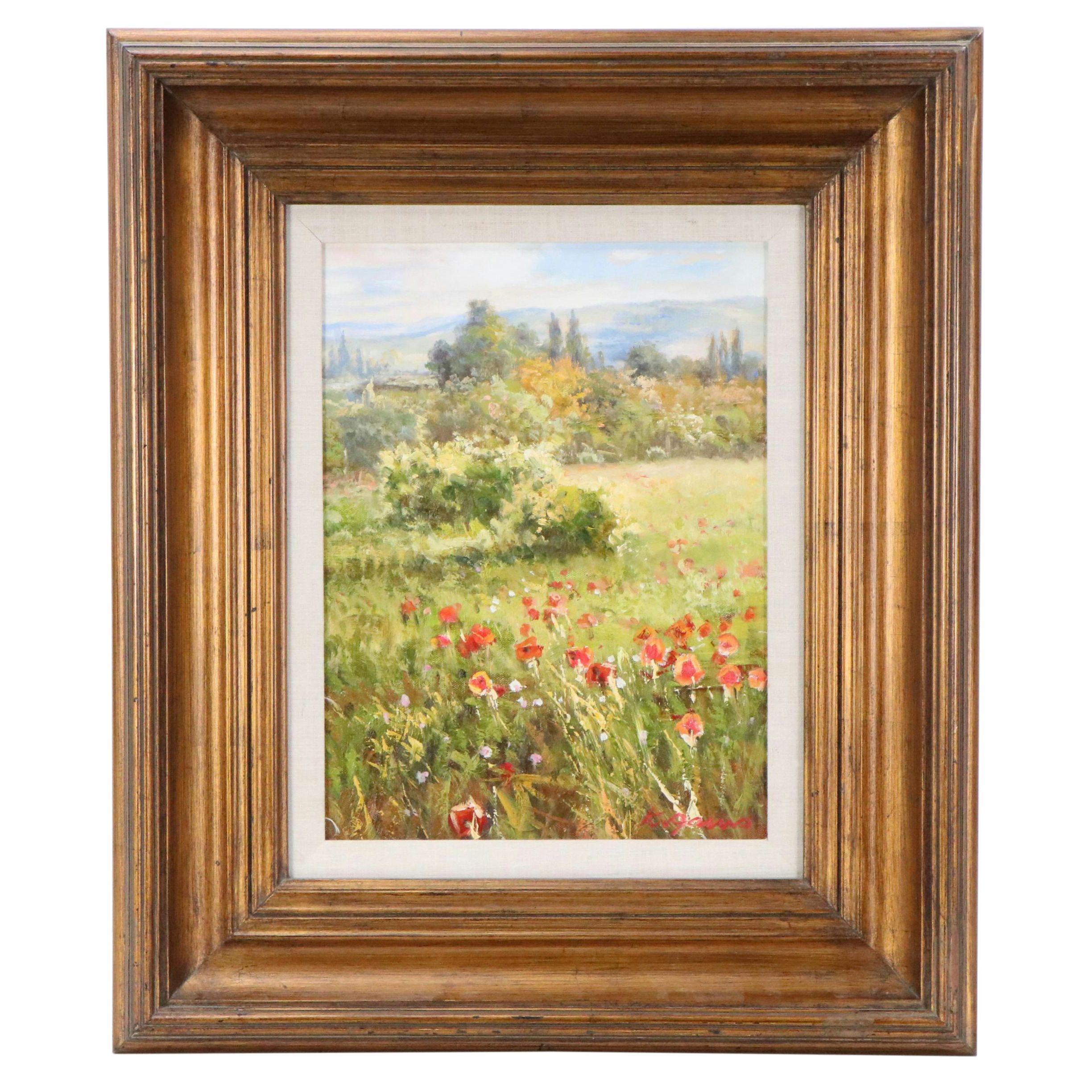 K. Adams Landscape Oil Painting of Poppy Field