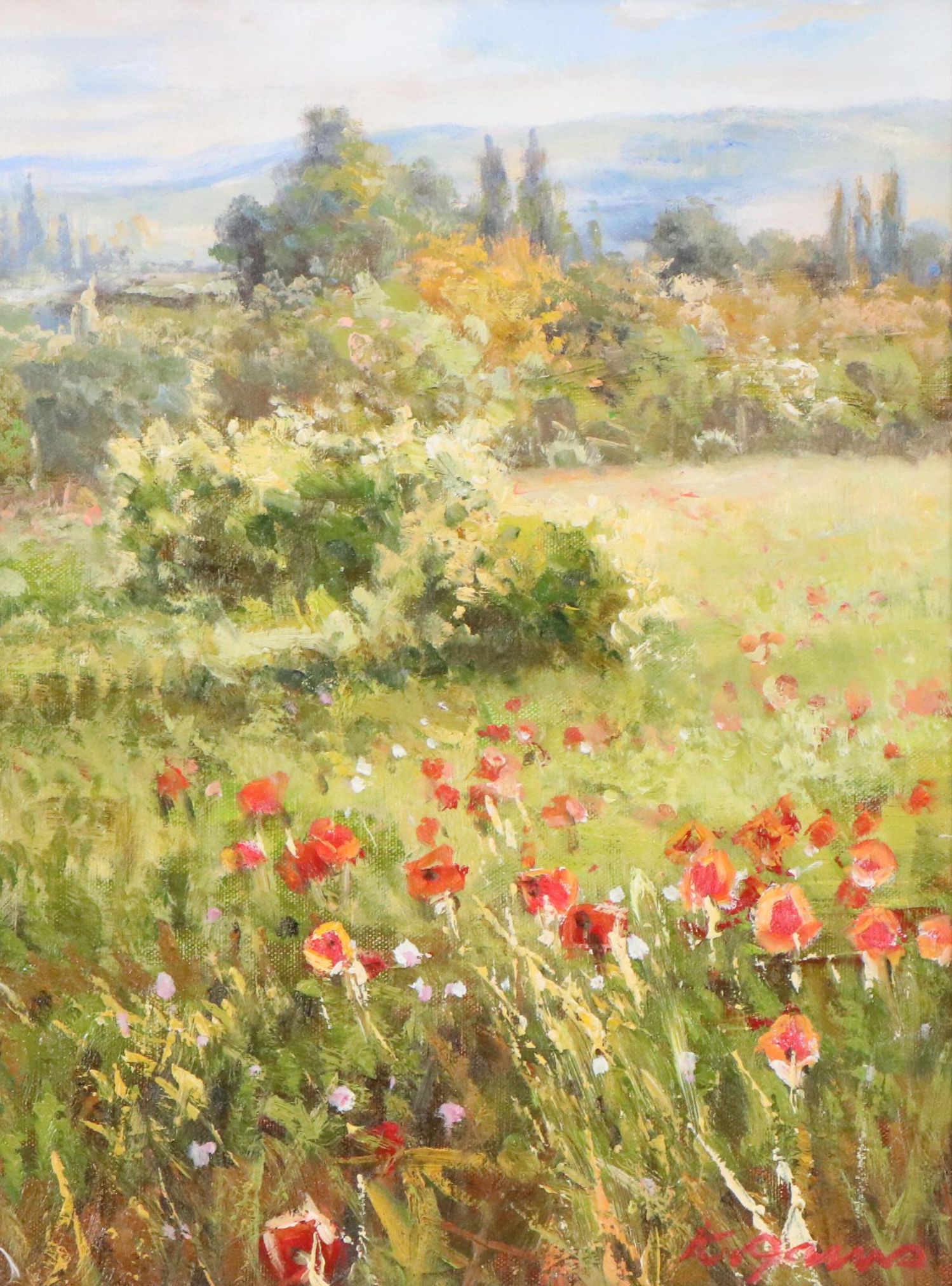 K. Adams Landscape Oil Painting of Poppy Field