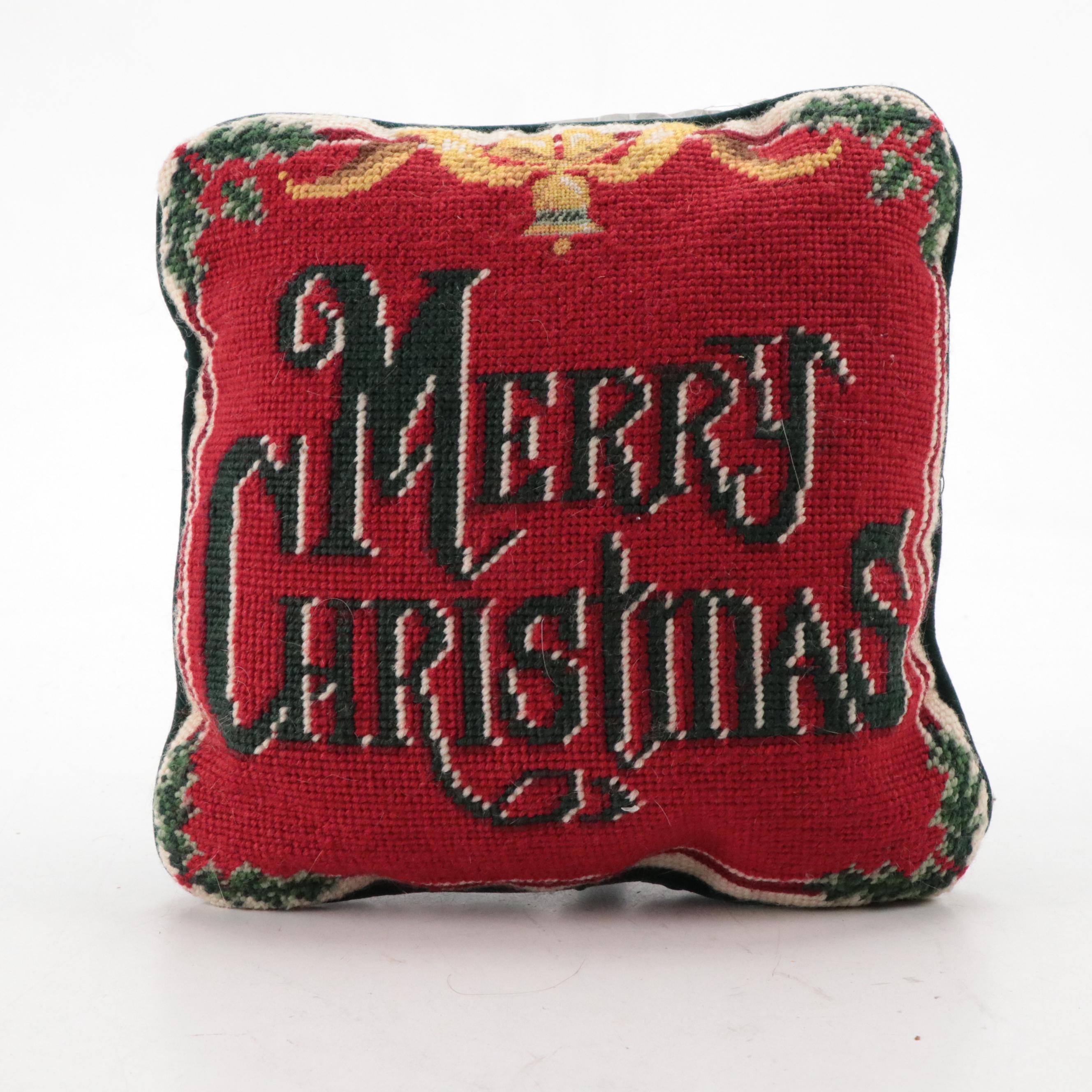 Illuminated Santa Figure and Christmas Bell Clusters with Holiday Accent Pillows