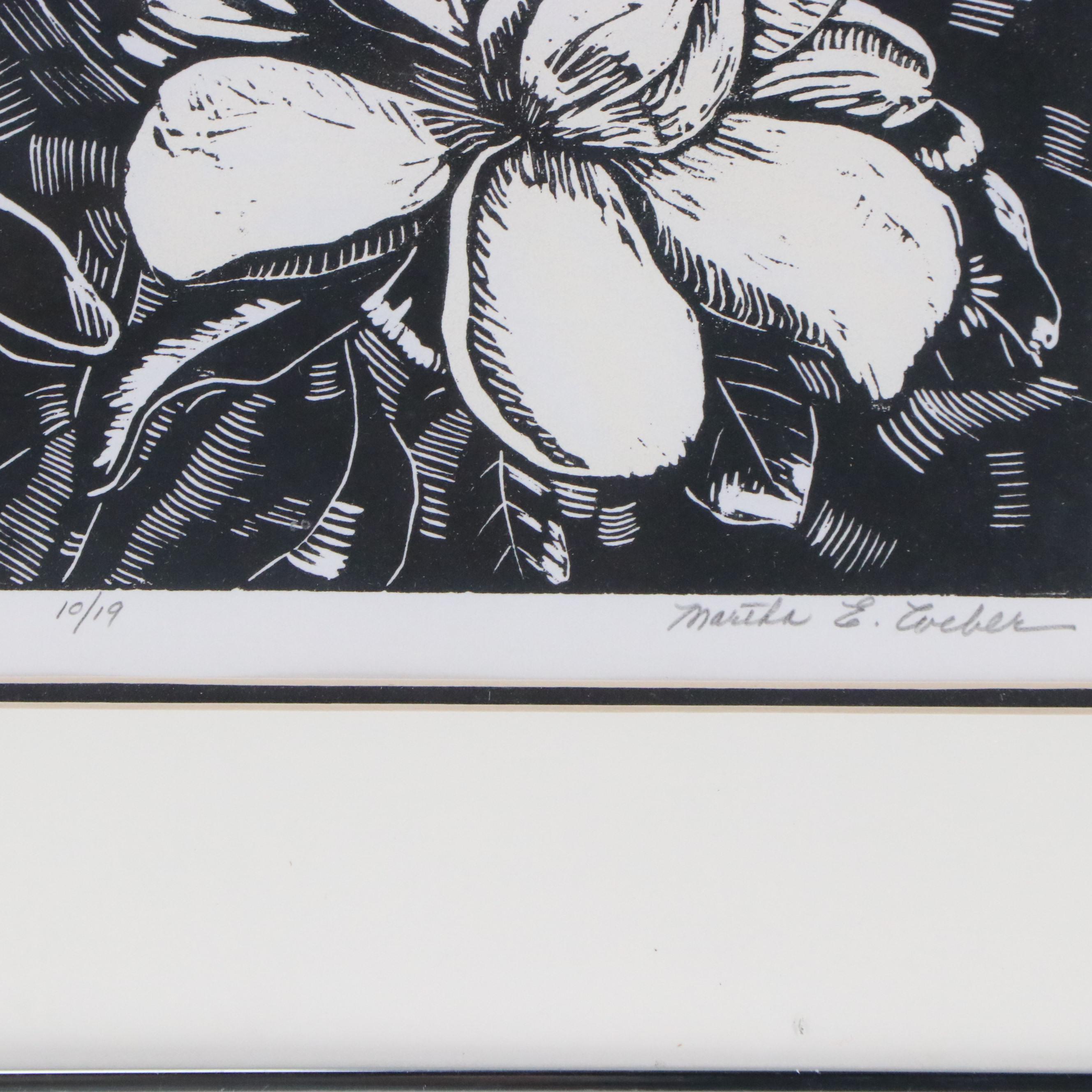 Marthe E. Weber Floral Woodcut "Magnolias"