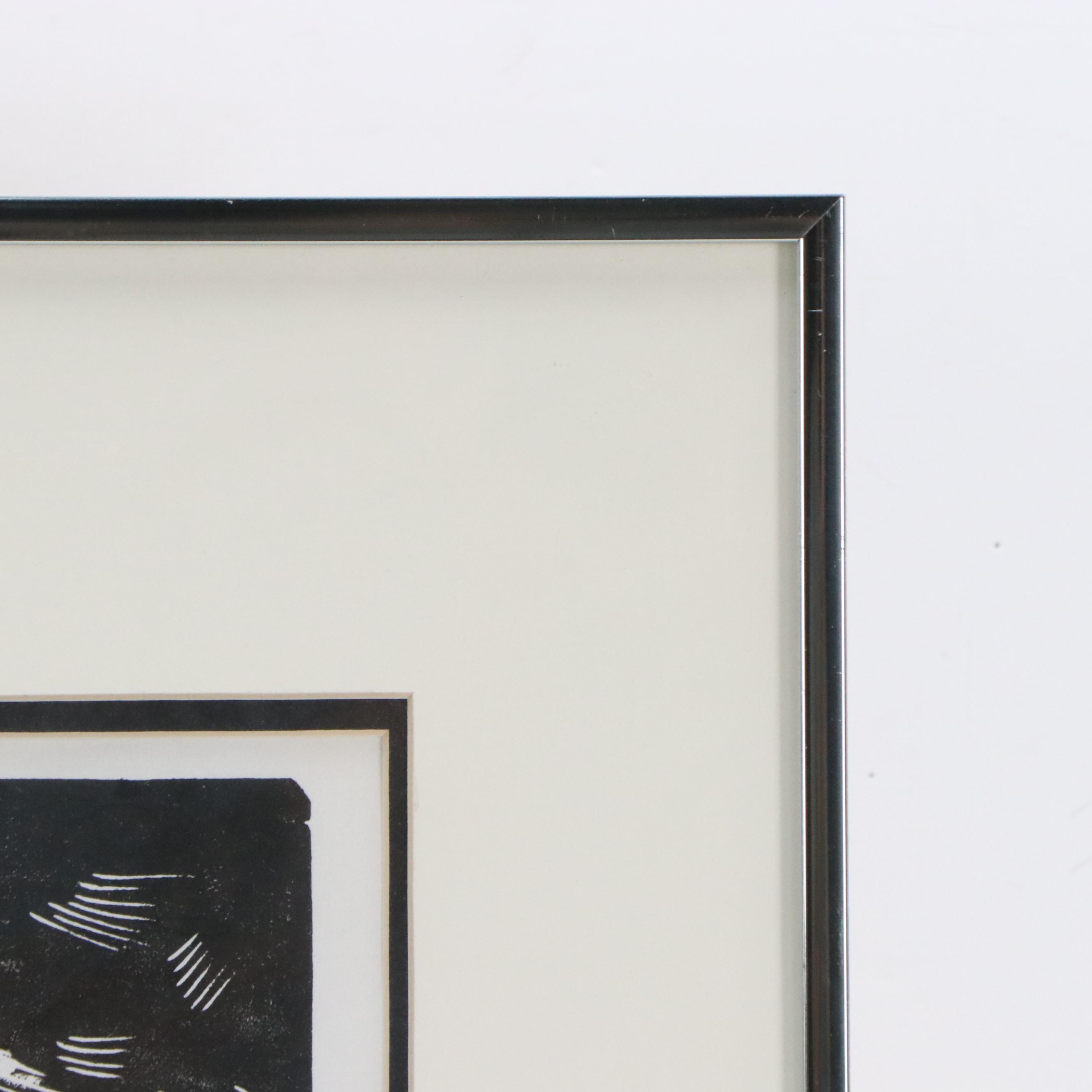 Marthe E. Weber Floral Woodcut "Magnolias"