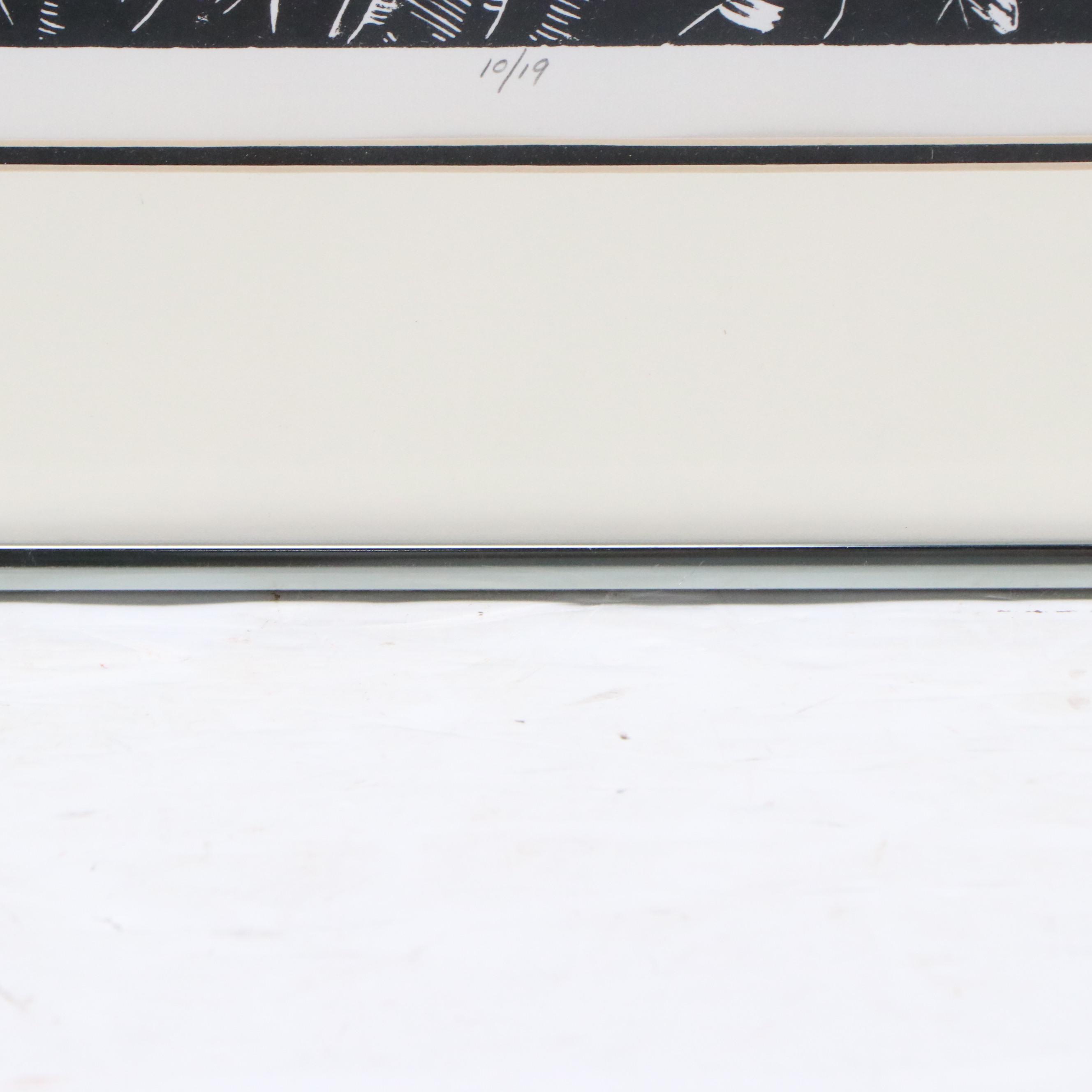 Marthe E. Weber Floral Woodcut "Magnolias"