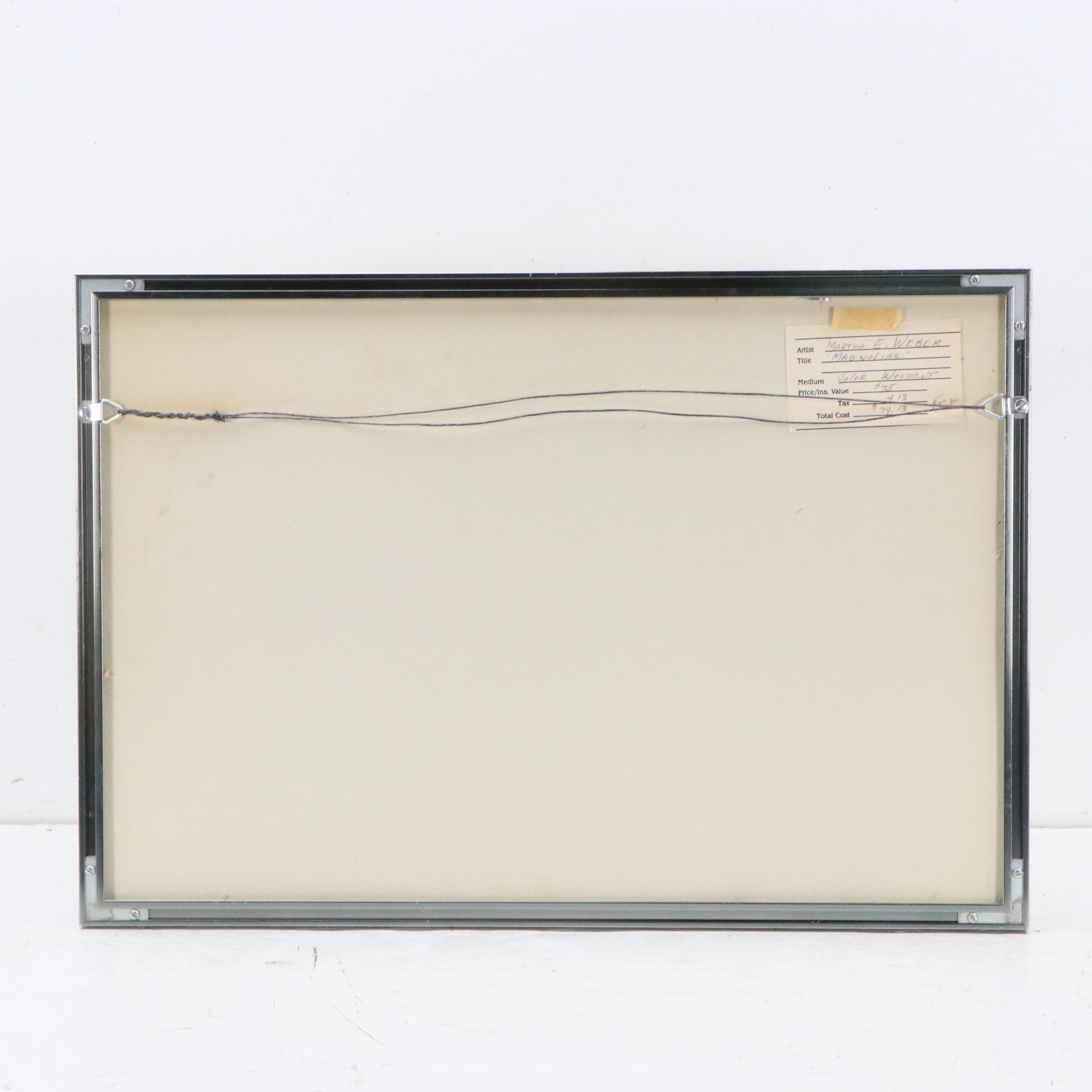 Marthe E. Weber Floral Woodcut "Magnolias"