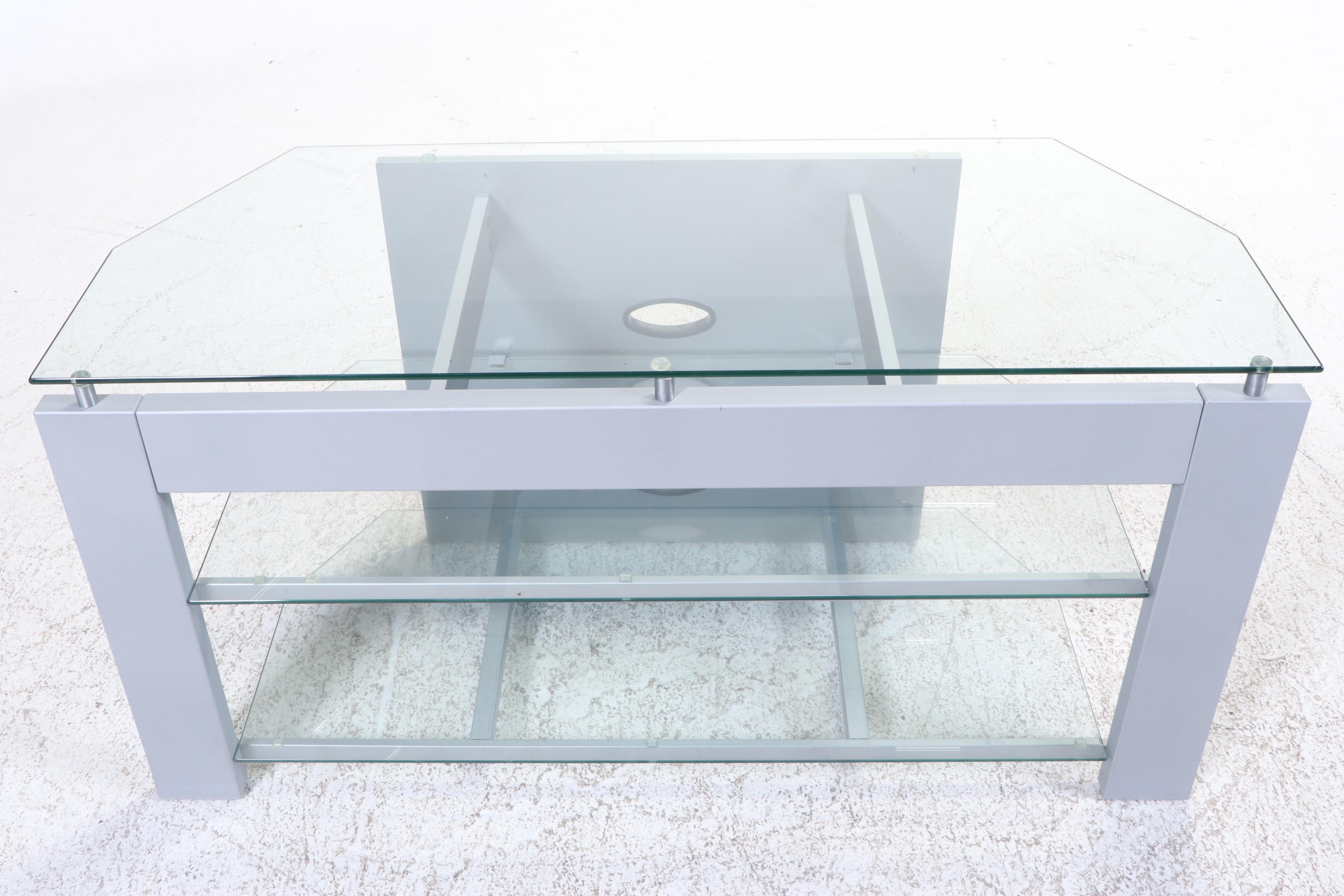 Tech Craft "Model PTV48-2" Silver-Painted Engineered Wood and Glass TV Stand