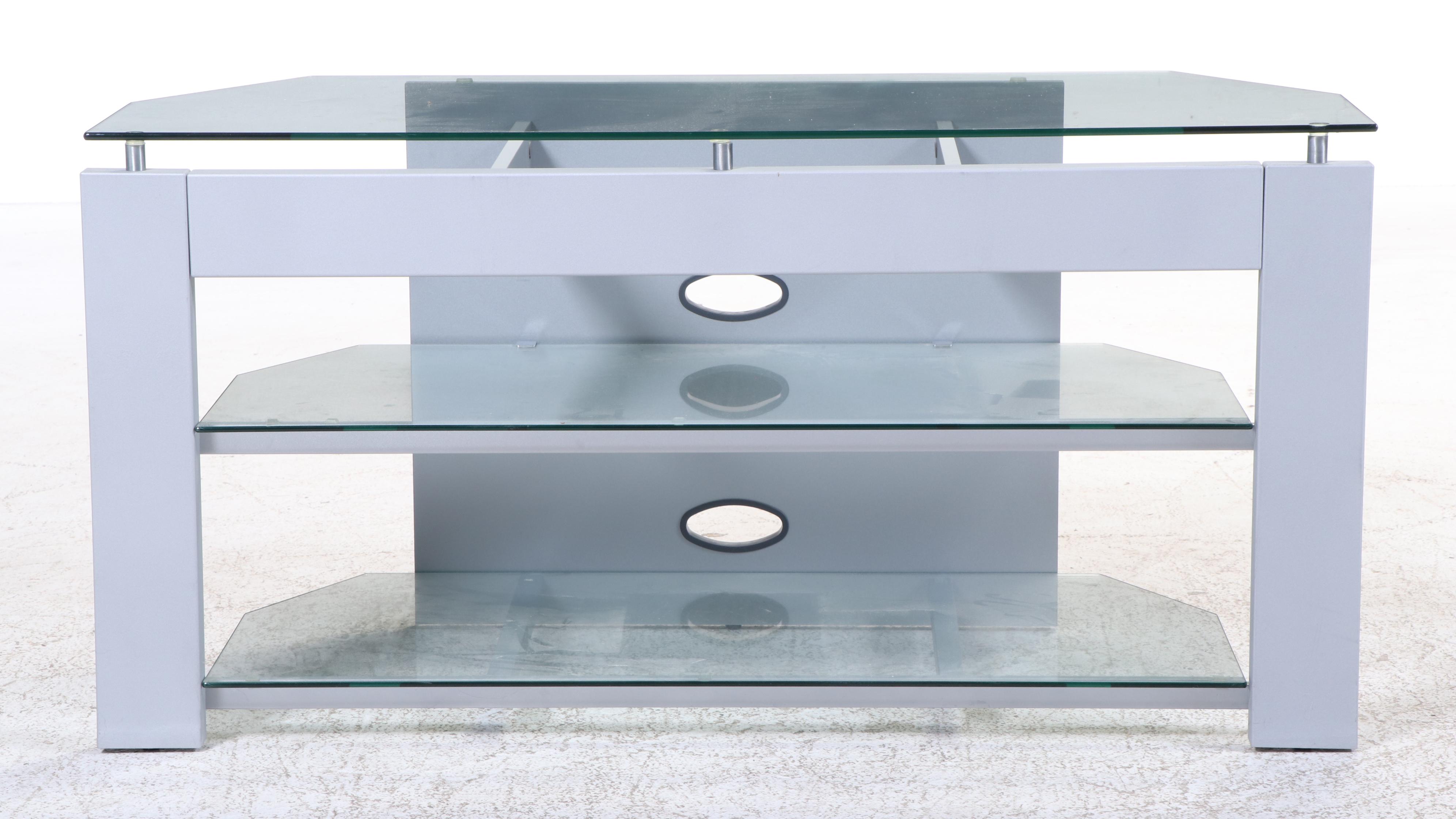 Tech Craft "Model PTV48-2" Silver-Painted Engineered Wood and Glass TV Stand