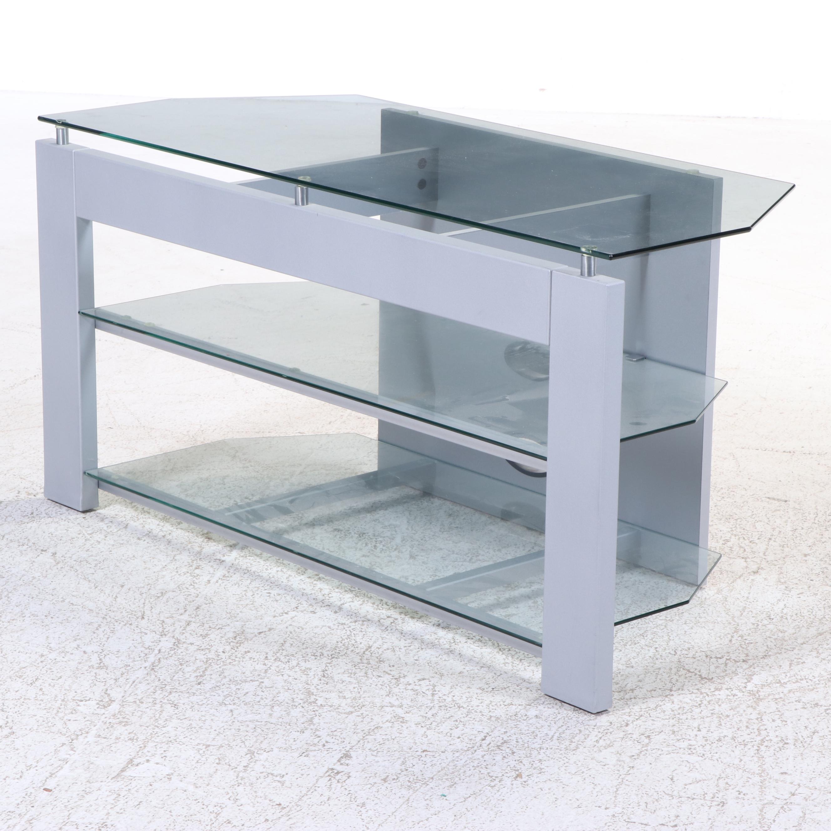 Tech Craft "Model PTV48-2" Silver-Painted Engineered Wood and Glass TV Stand