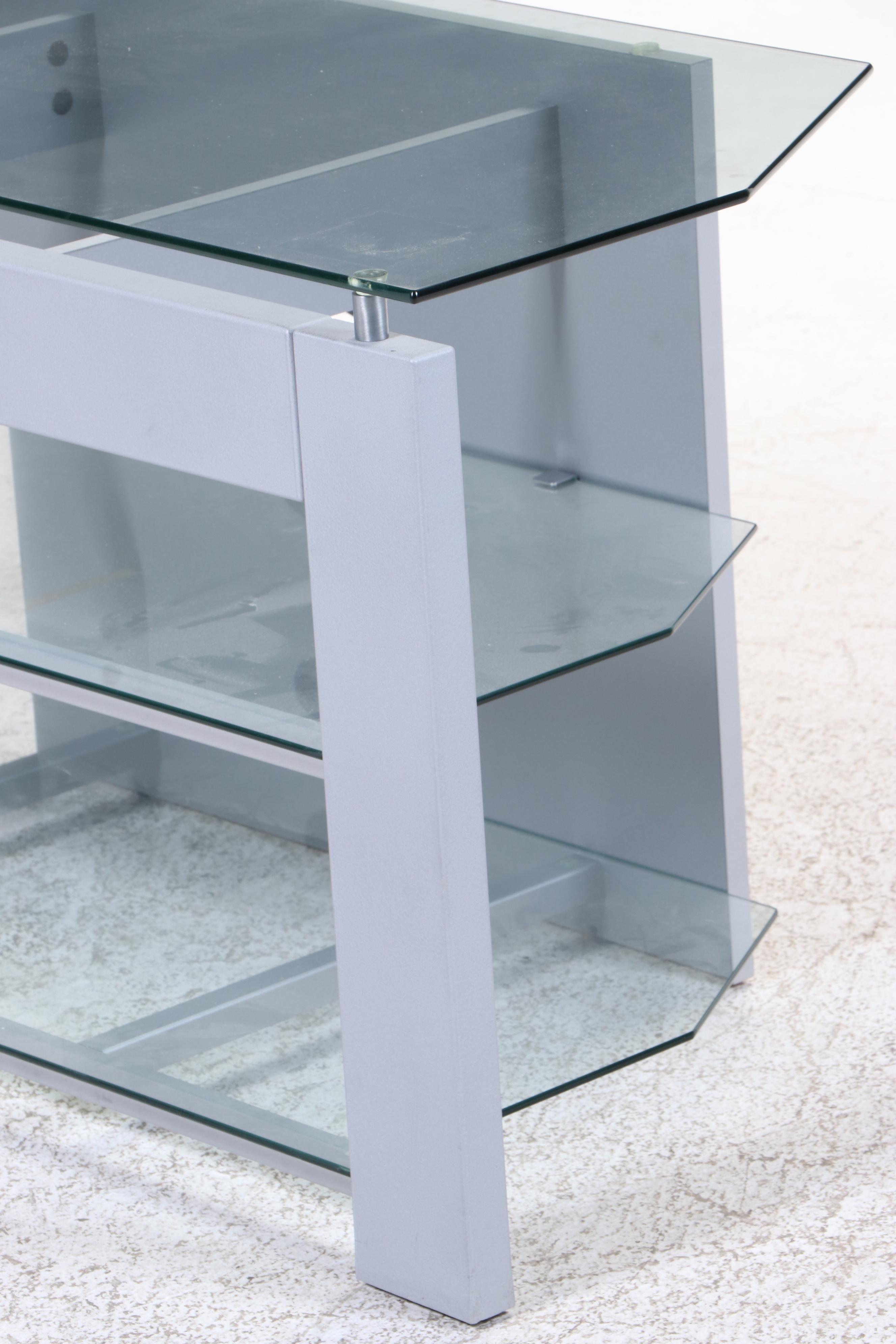 Tech Craft "Model PTV48-2" Silver-Painted Engineered Wood and Glass TV Stand