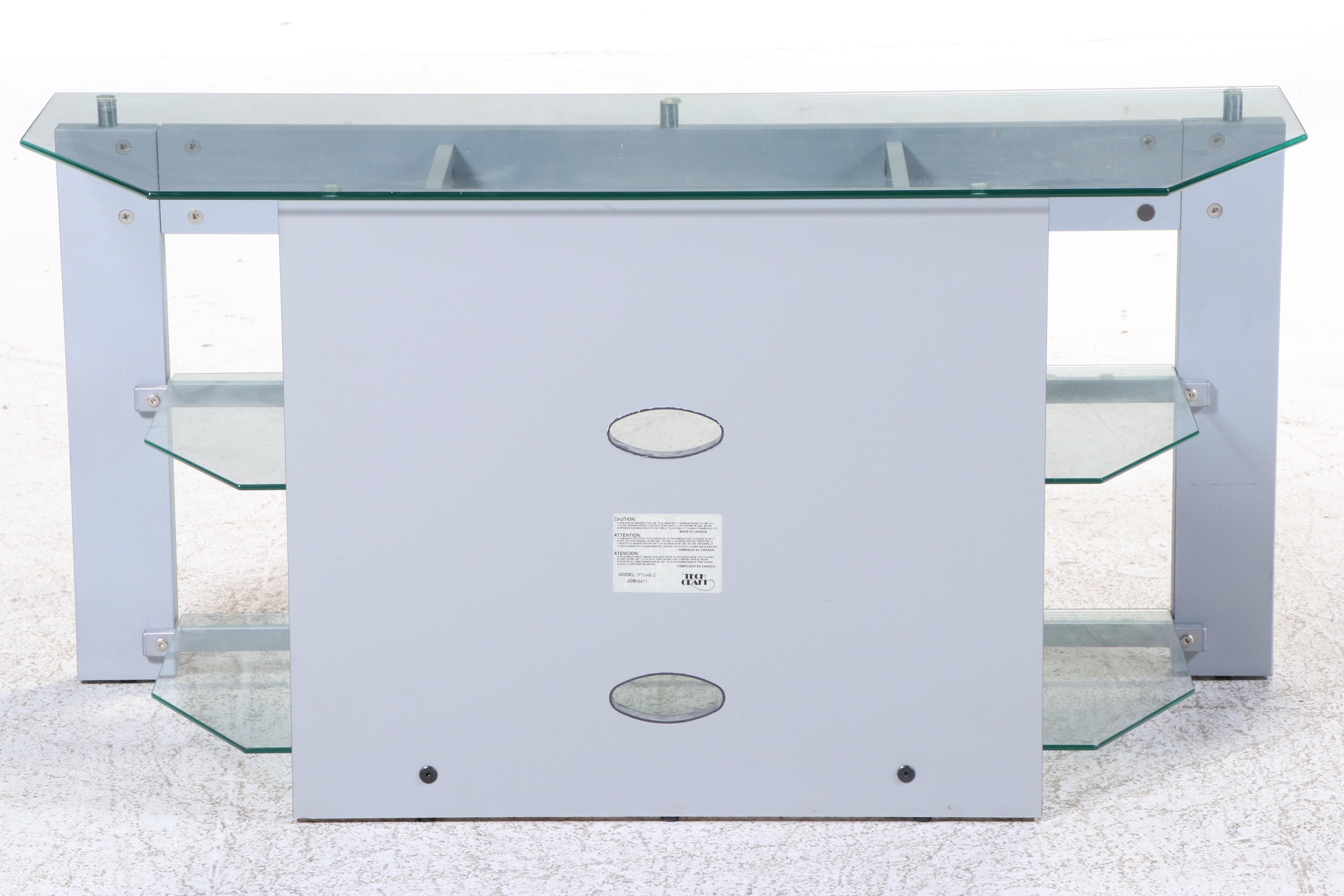 Tech Craft "Model PTV48-2" Silver-Painted Engineered Wood and Glass TV Stand