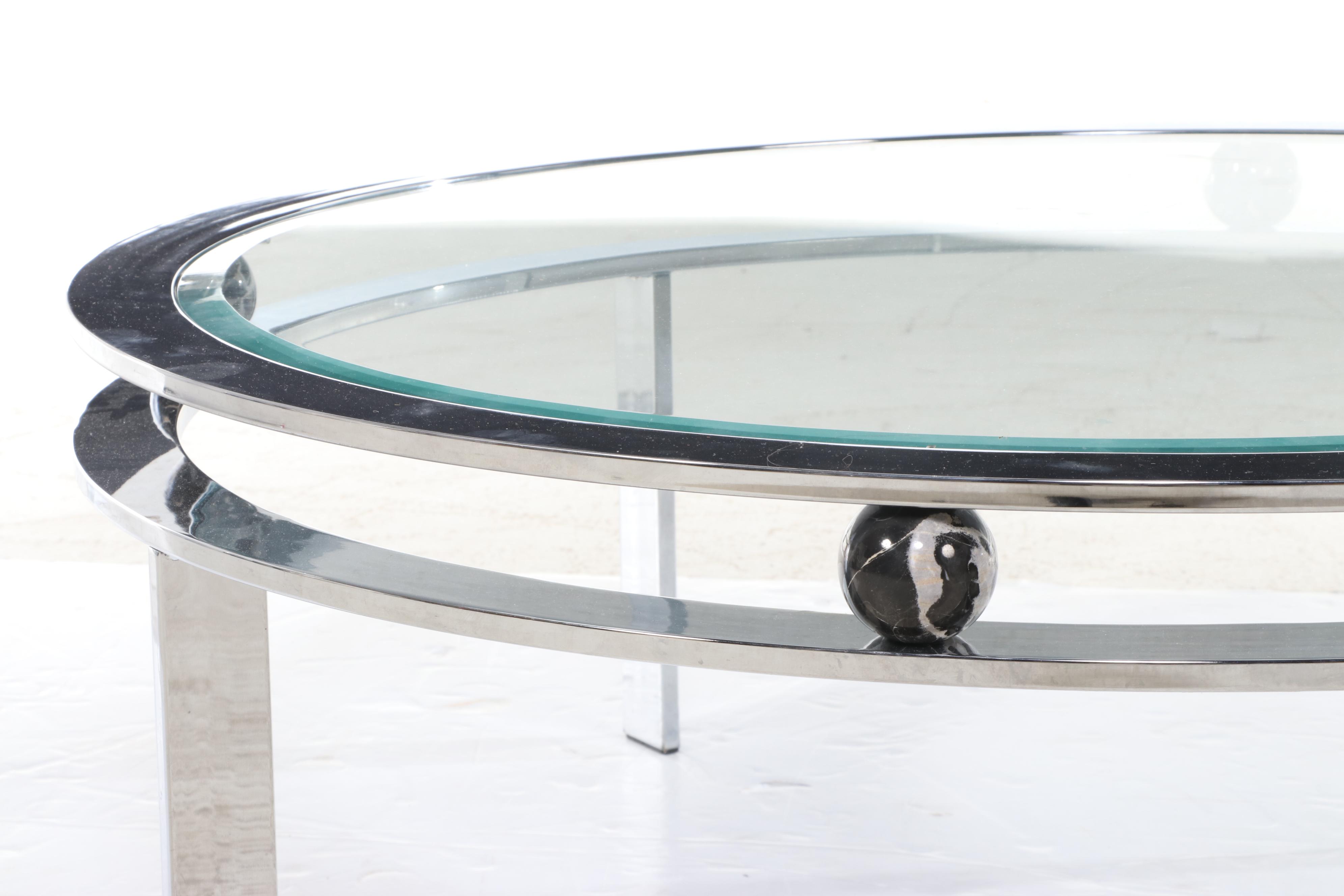 Design Institute America Modernist Chrome and Stone Orb Coffee Table, Dated 1985