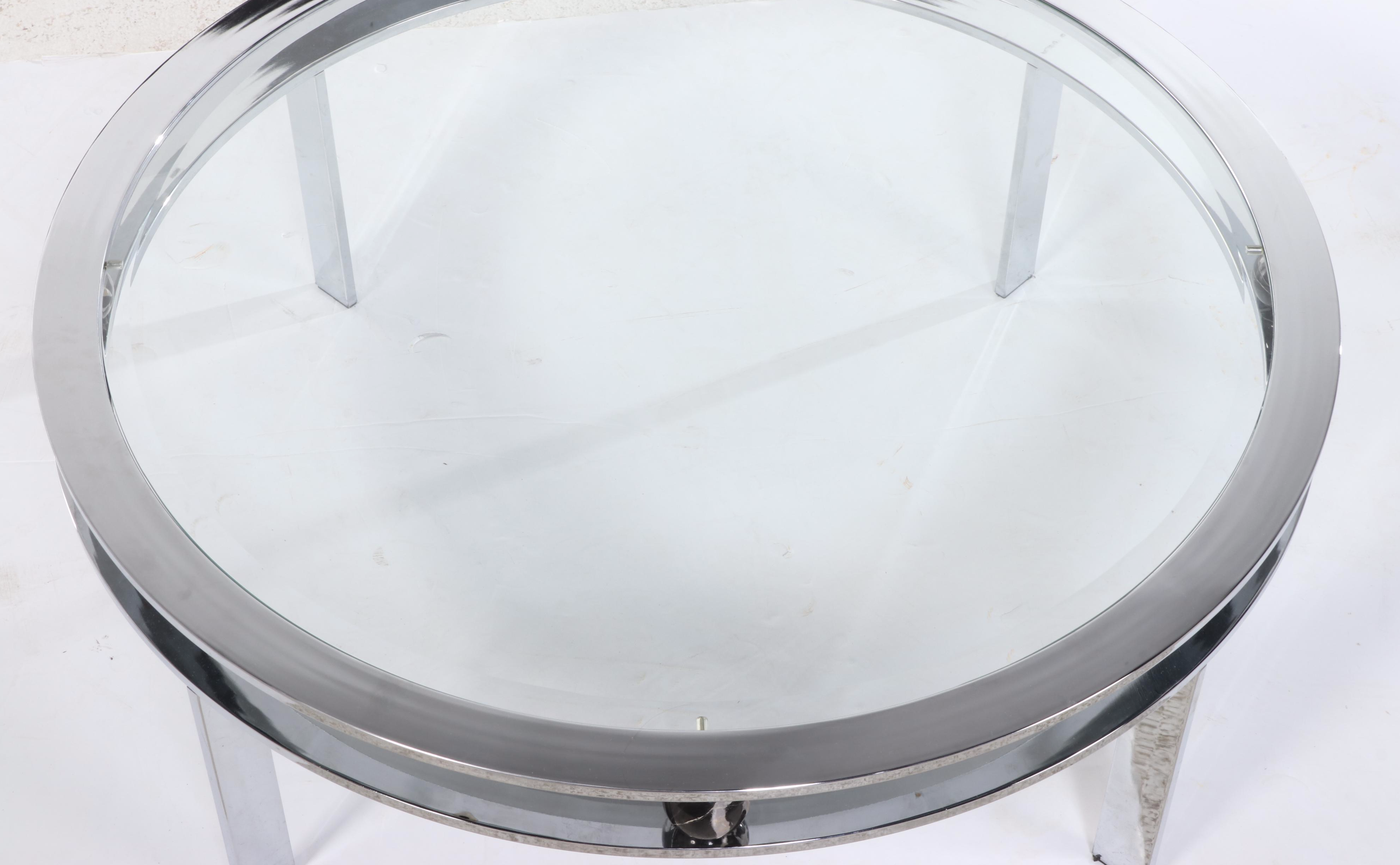 Design Institute America Modernist Chrome and Stone Orb Coffee Table, Dated 1985