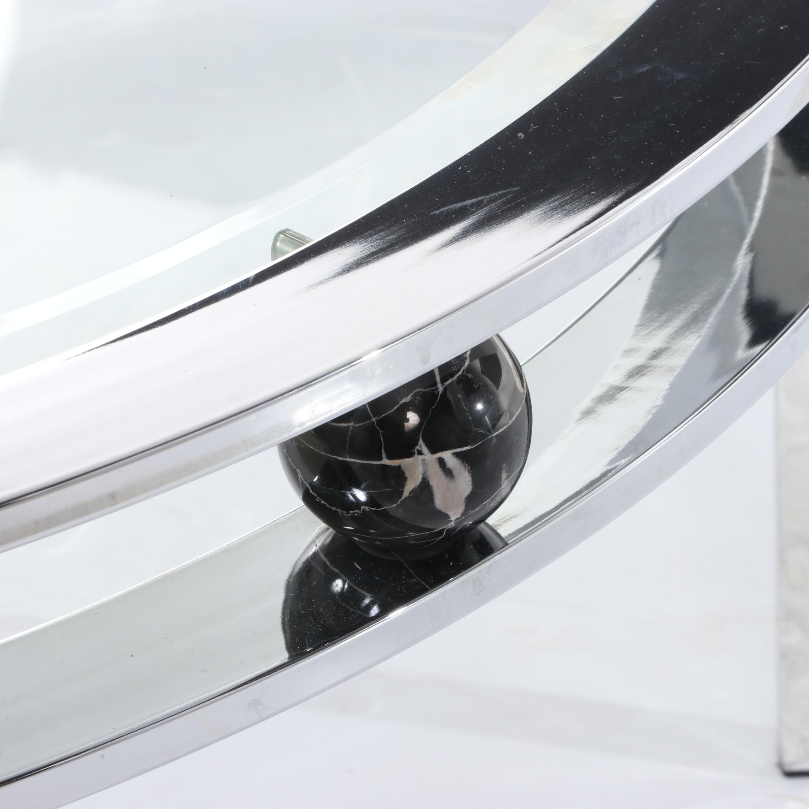 Design Institute America Modernist Chrome and Stone Orb Coffee Table, Dated 1985