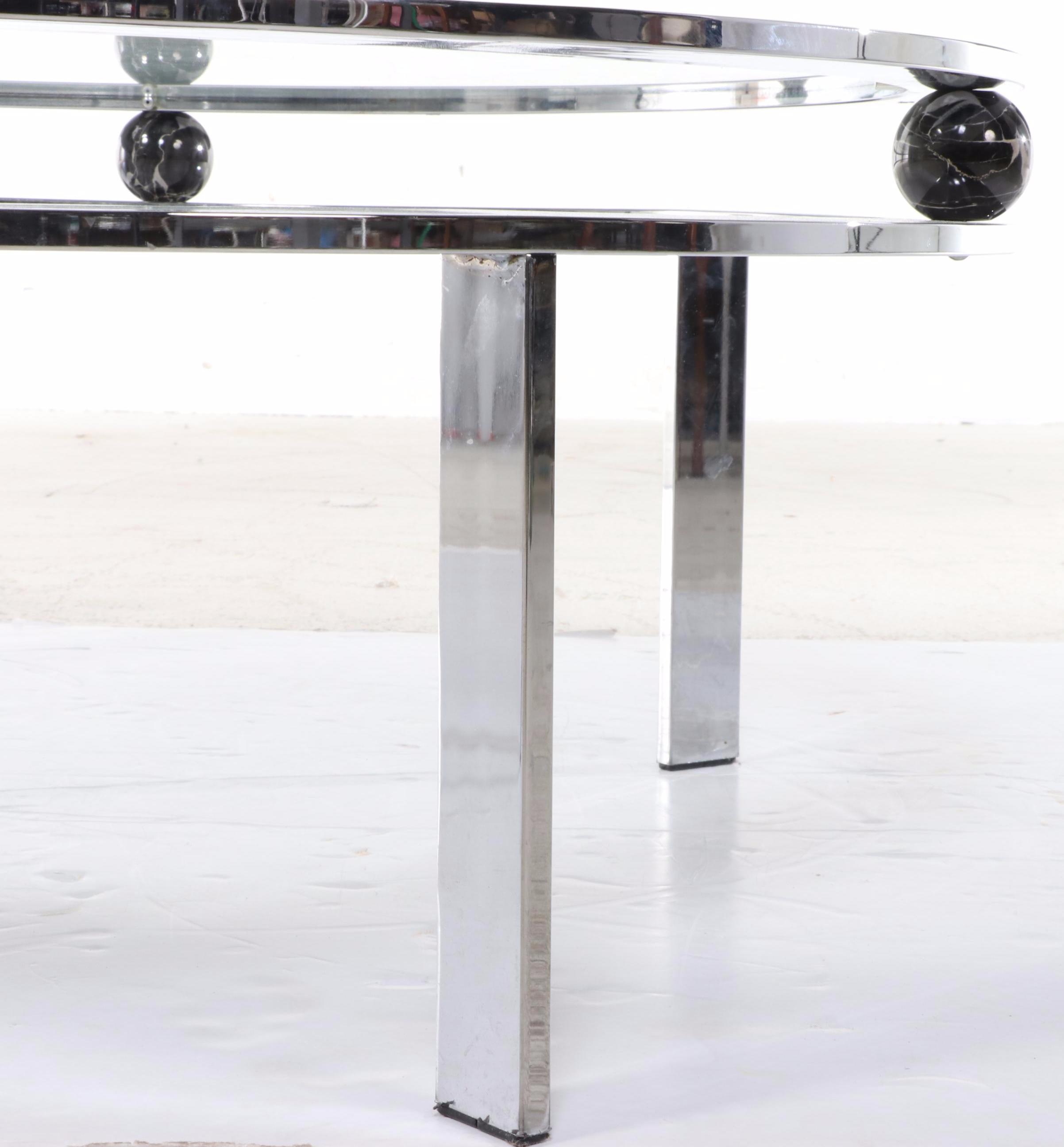 Design Institute America Modernist Chrome and Stone Orb Coffee Table, Dated 1985