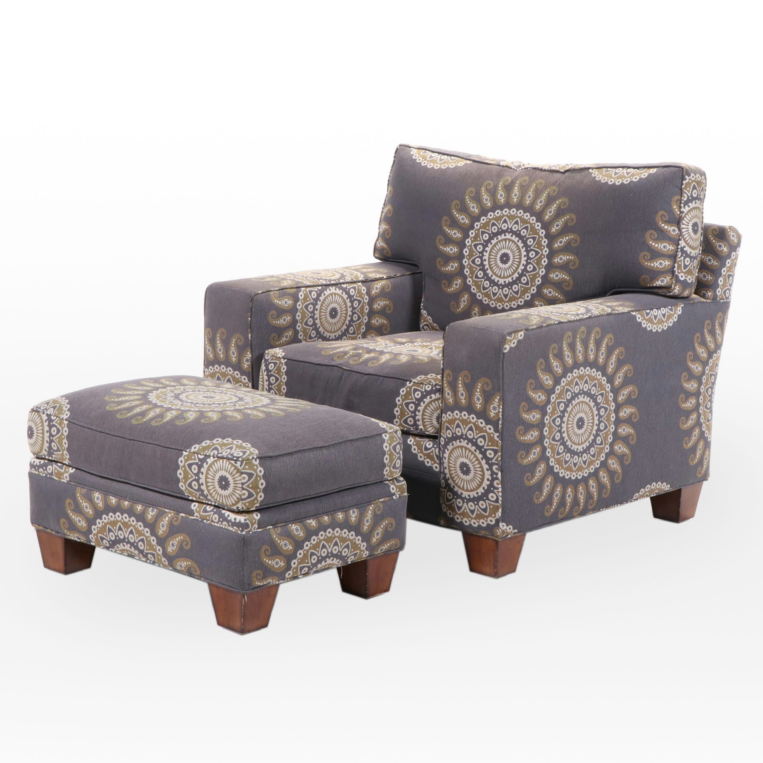 Lexington Custom-Upholstered Easy Armchair with Ottoman
