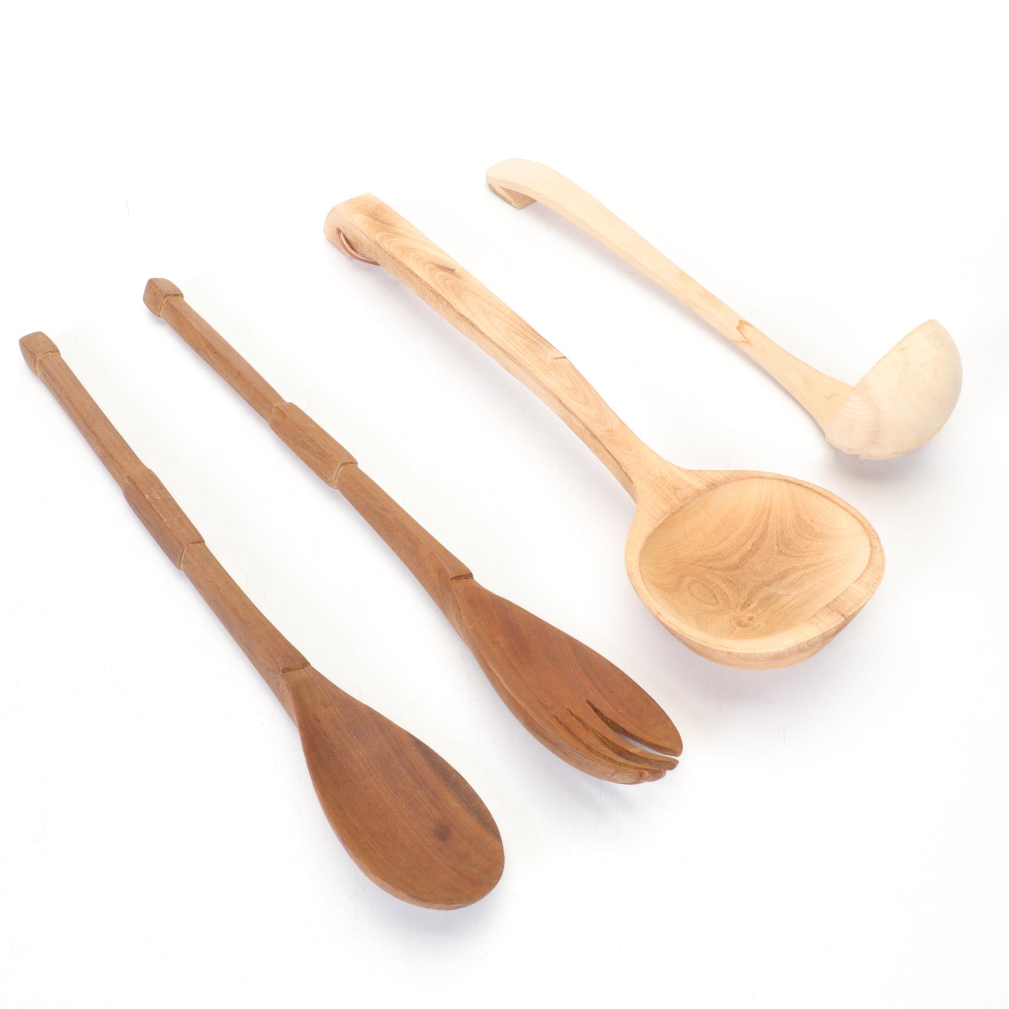 Dansk Teakwood Cheeseboard, Wooden Flatware, Tumblers and Other Utensils