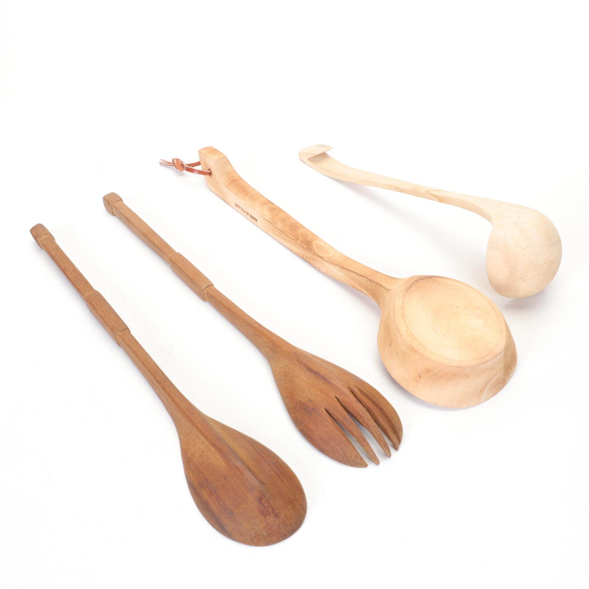 Dansk Teakwood Cheeseboard, Wooden Flatware, Tumblers and Other Utensils