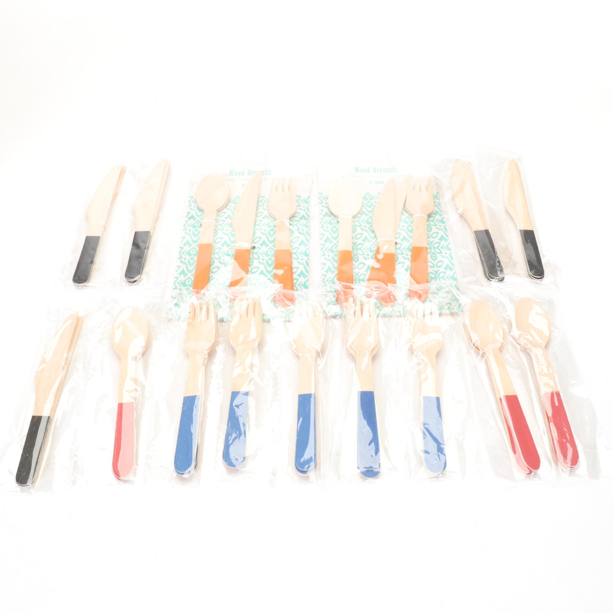 Dansk Teakwood Cheeseboard, Wooden Flatware, Tumblers and Other Utensils