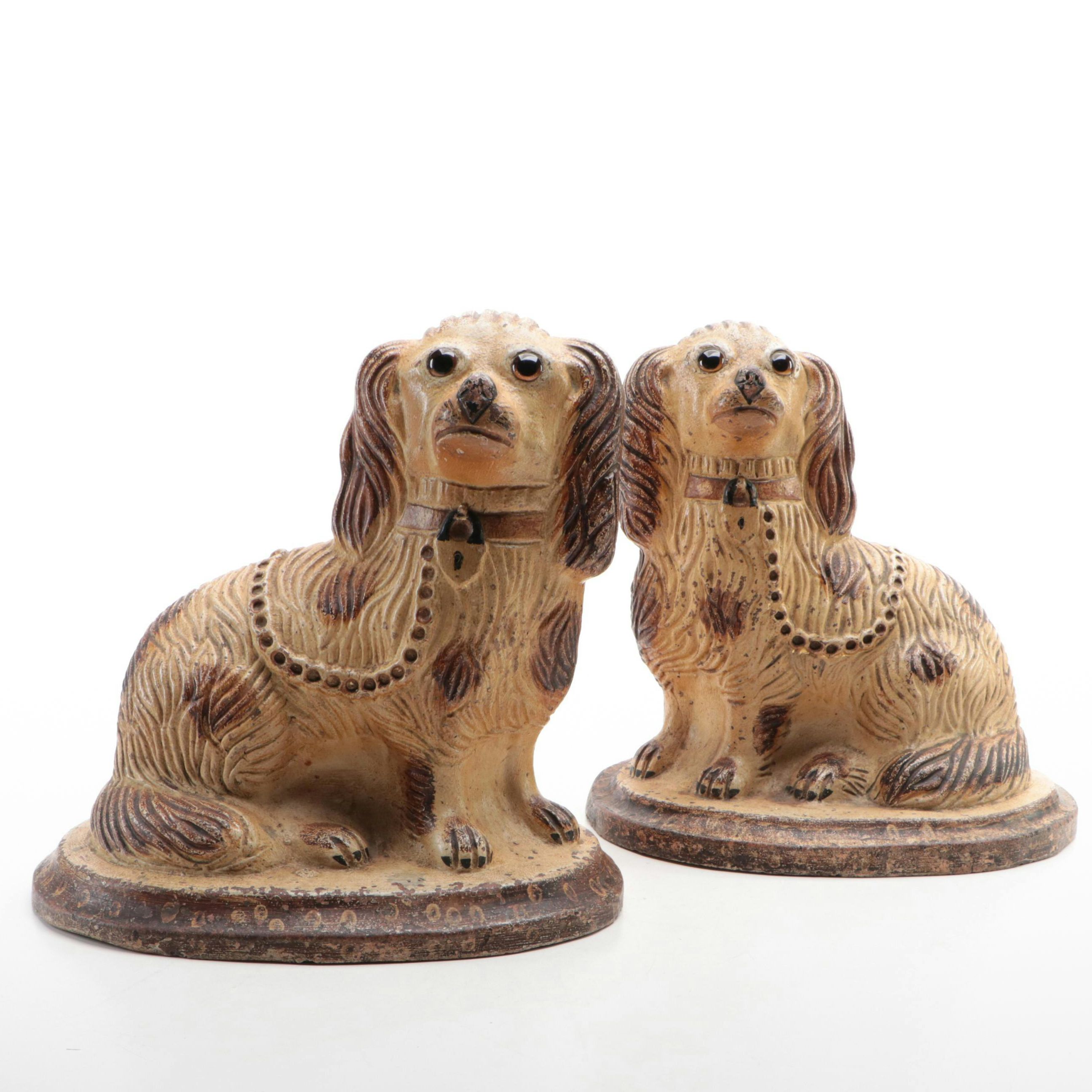Staffordshire Style Earthenware Spaniel Figurine Pair