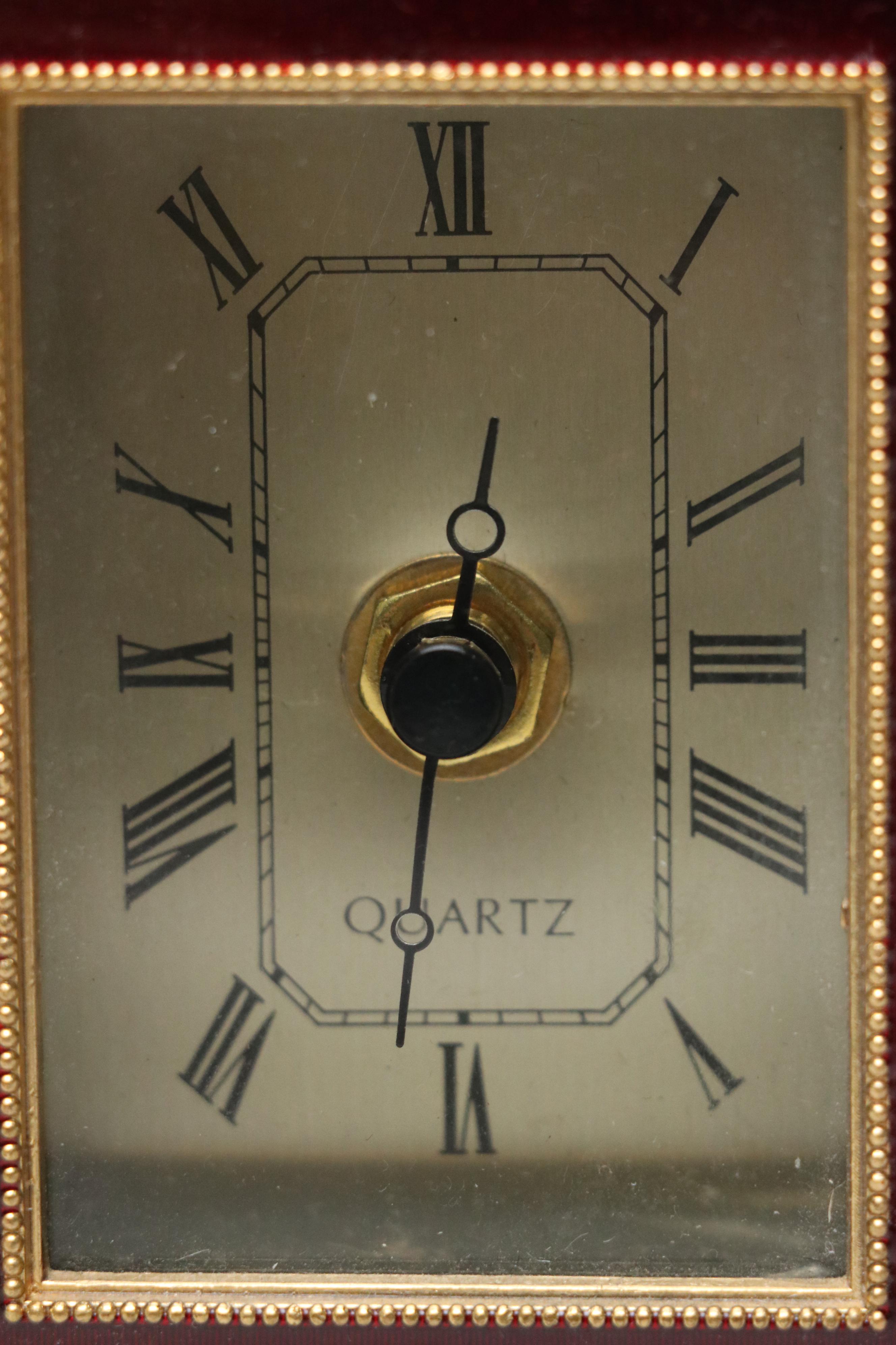 Guilloché Gold Tone Metal Tabletop Frame Set and Clock