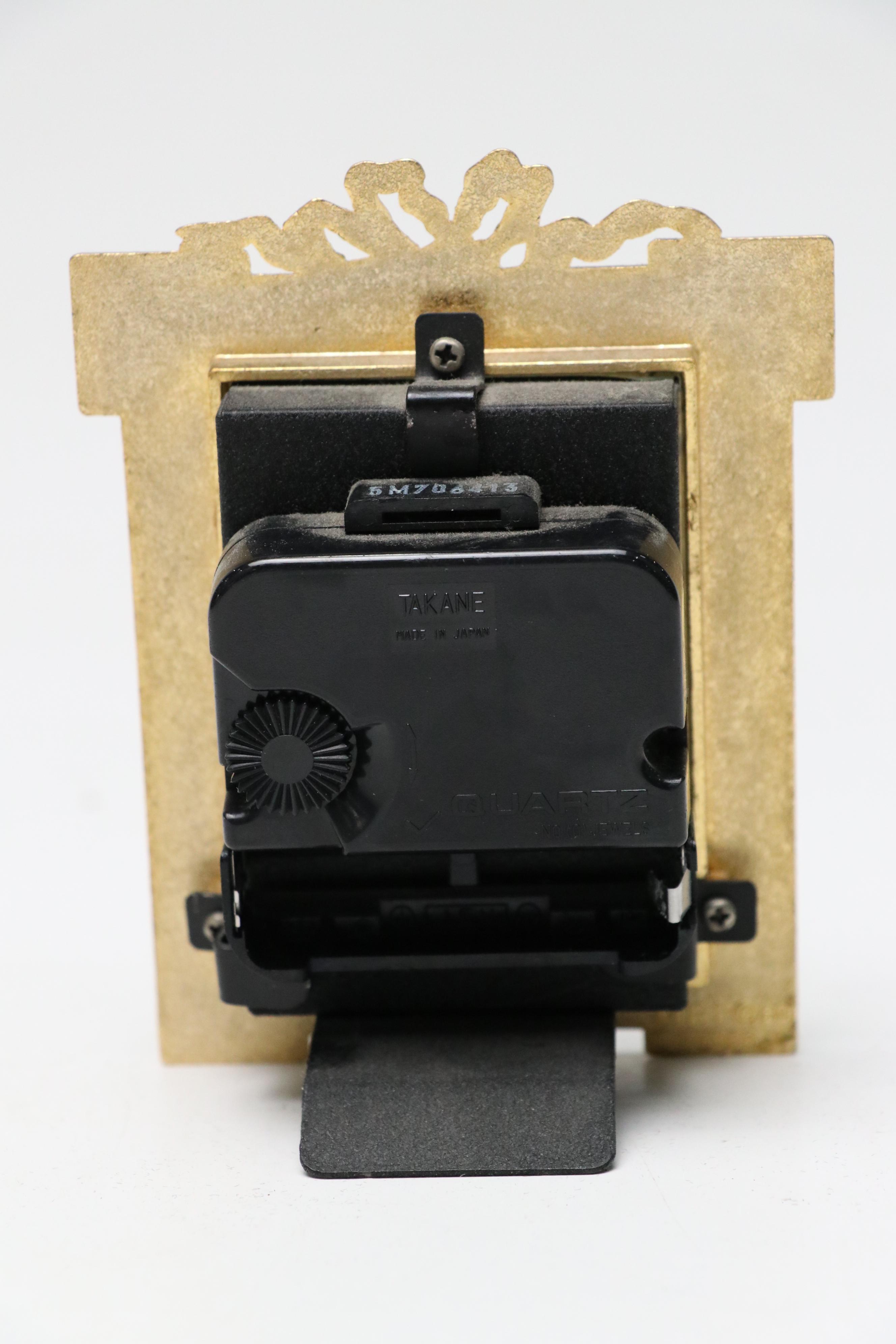 Guilloché Gold Tone Metal Tabletop Frame Set and Clock