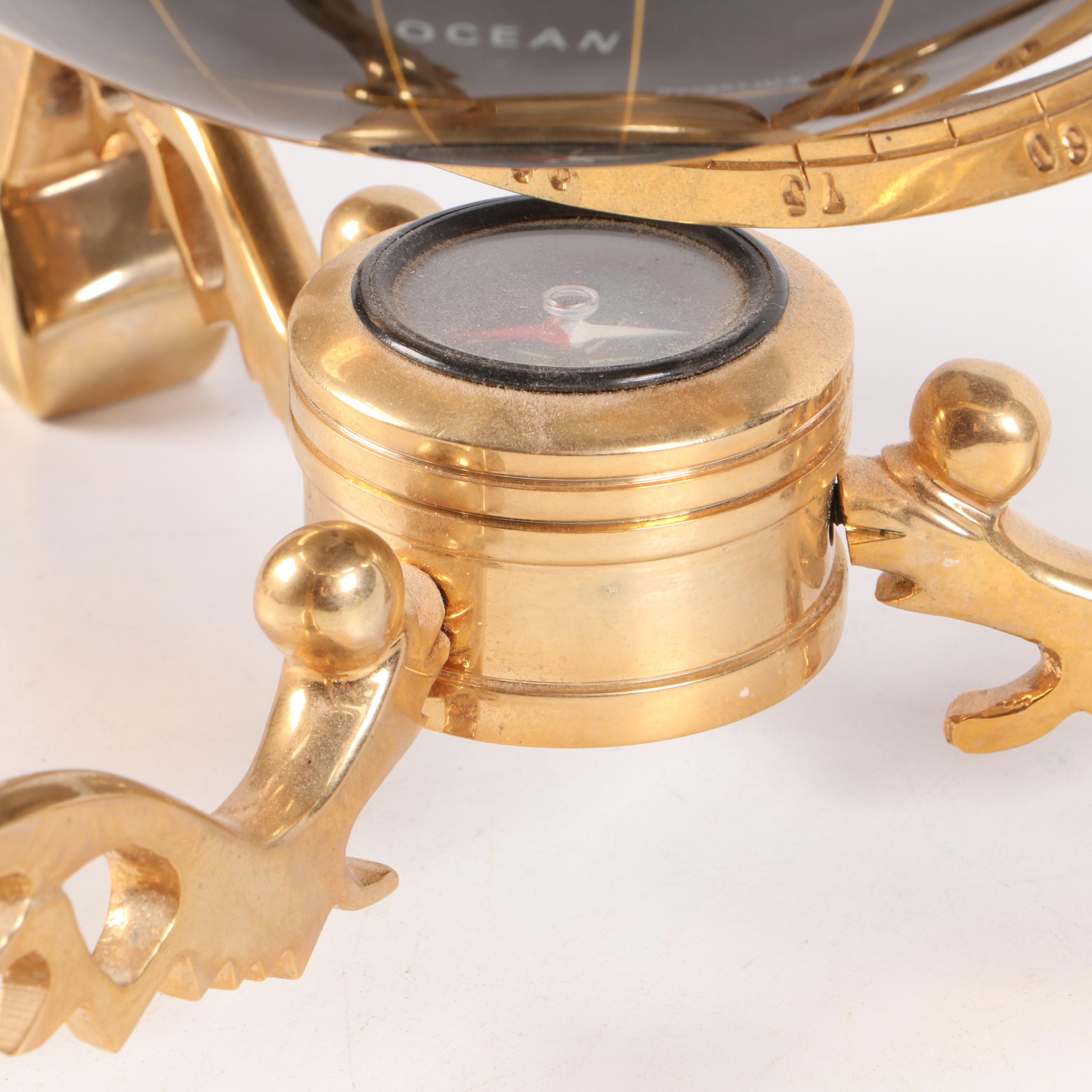 Abalone, Marble and Stone Inlay Globe on Brass Finish Metal Stand with Compass