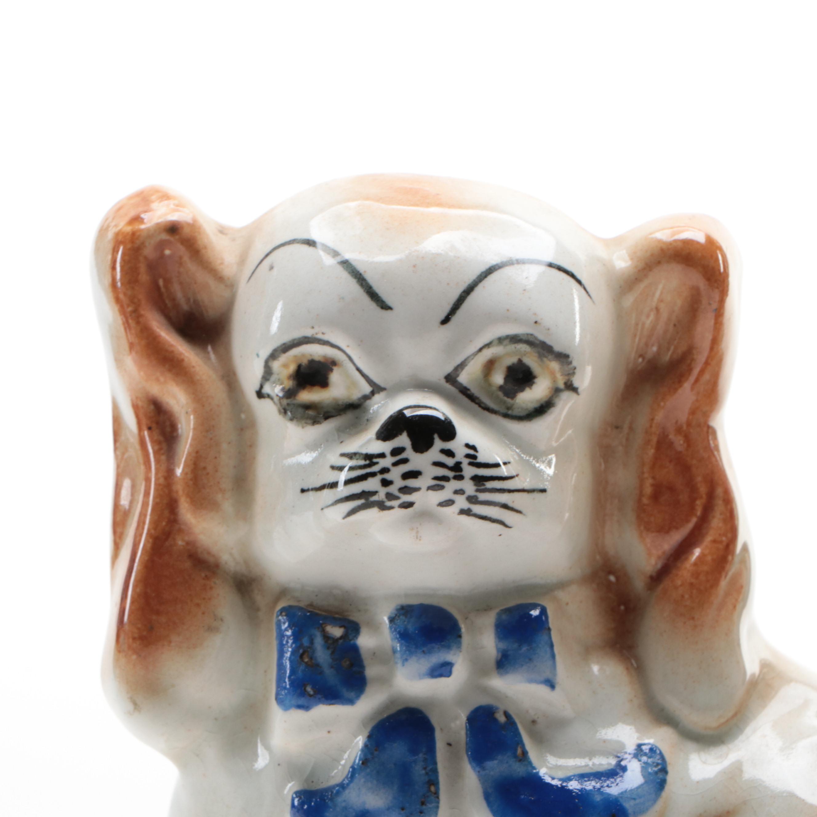 Staffordshire Ceramic Pekingese Dog Figurine, Late 19th-Early 20th C.