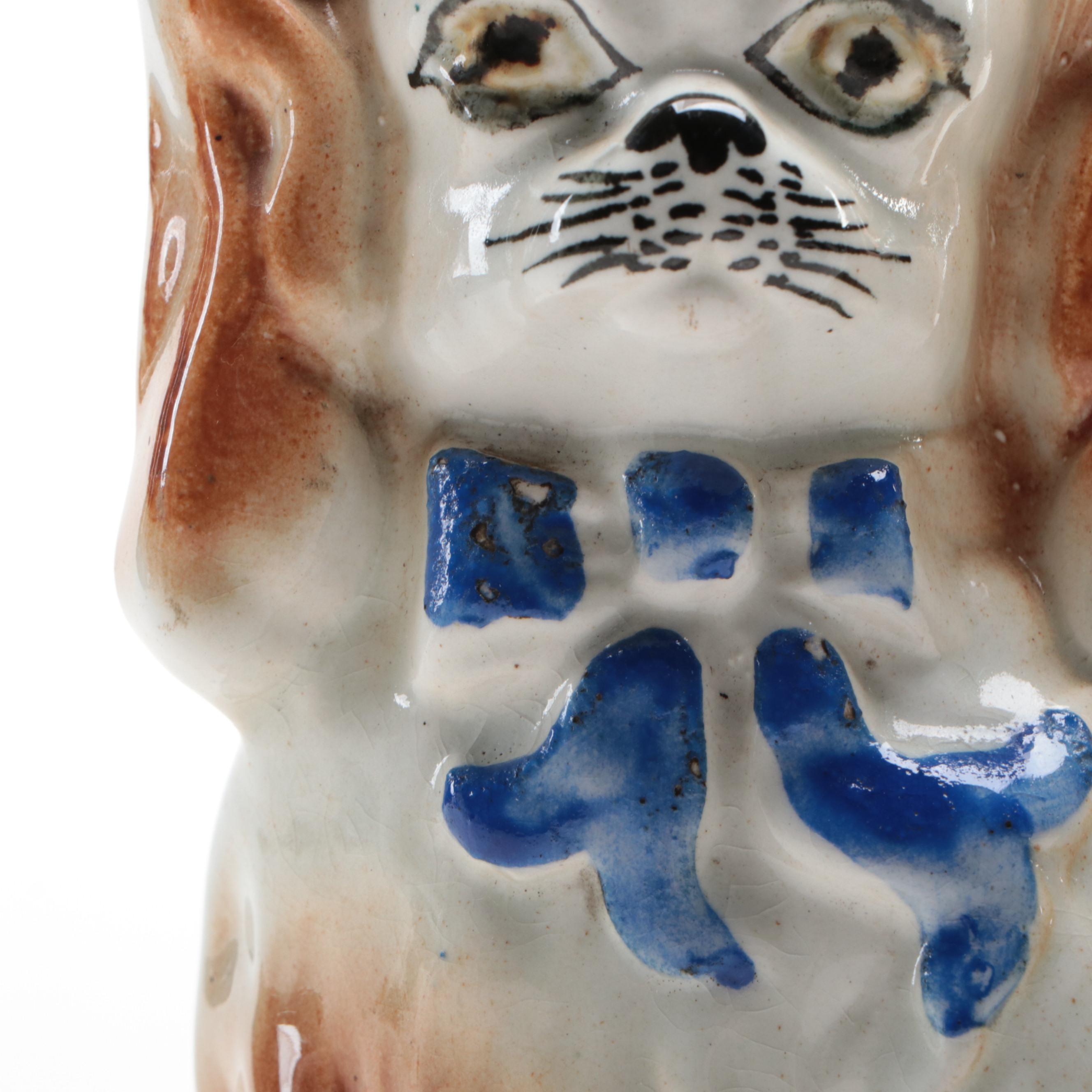 Staffordshire Ceramic Pekingese Dog Figurine, Late 19th-Early 20th C.