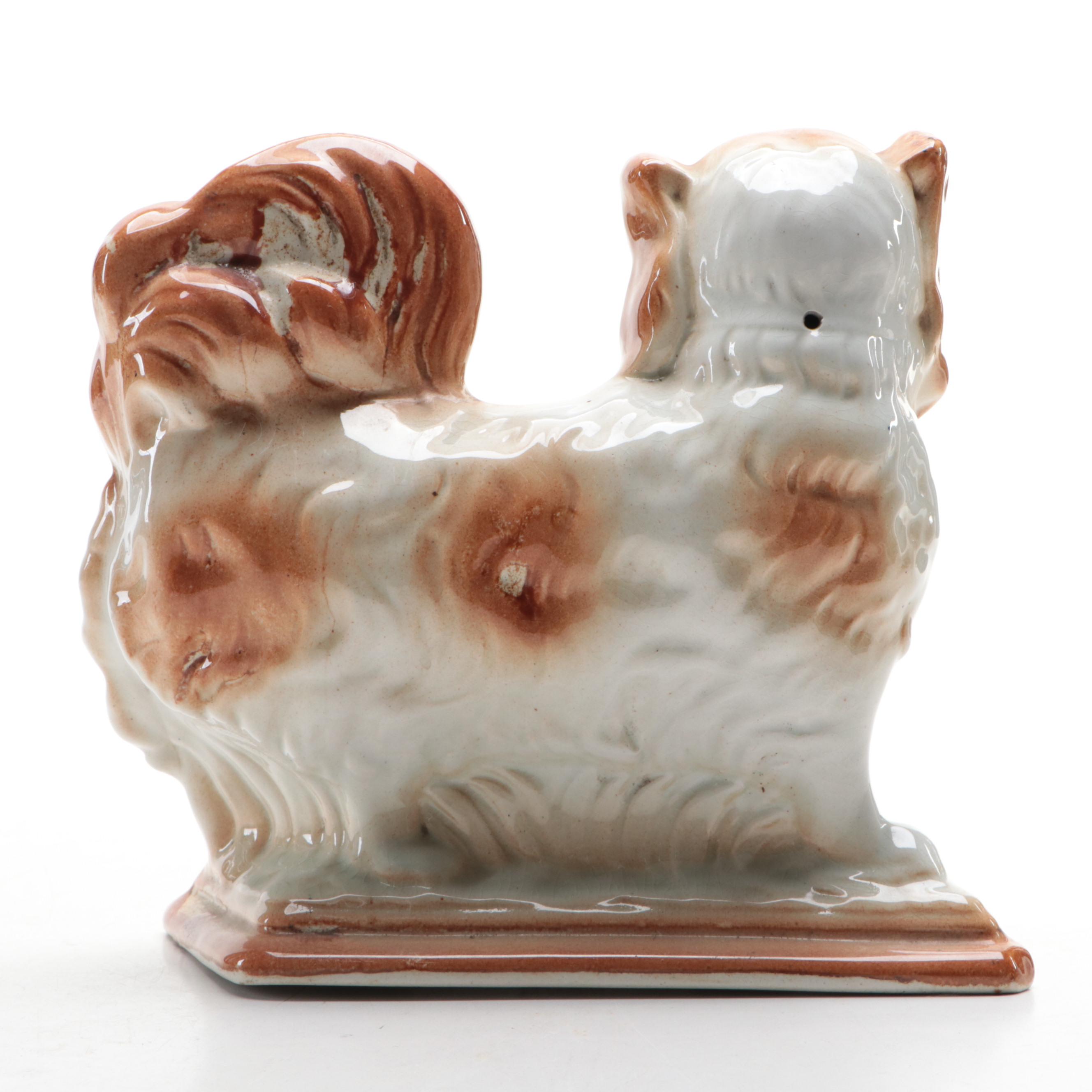 Staffordshire Ceramic Pekingese Dog Figurine, Late 19th-Early 20th C.