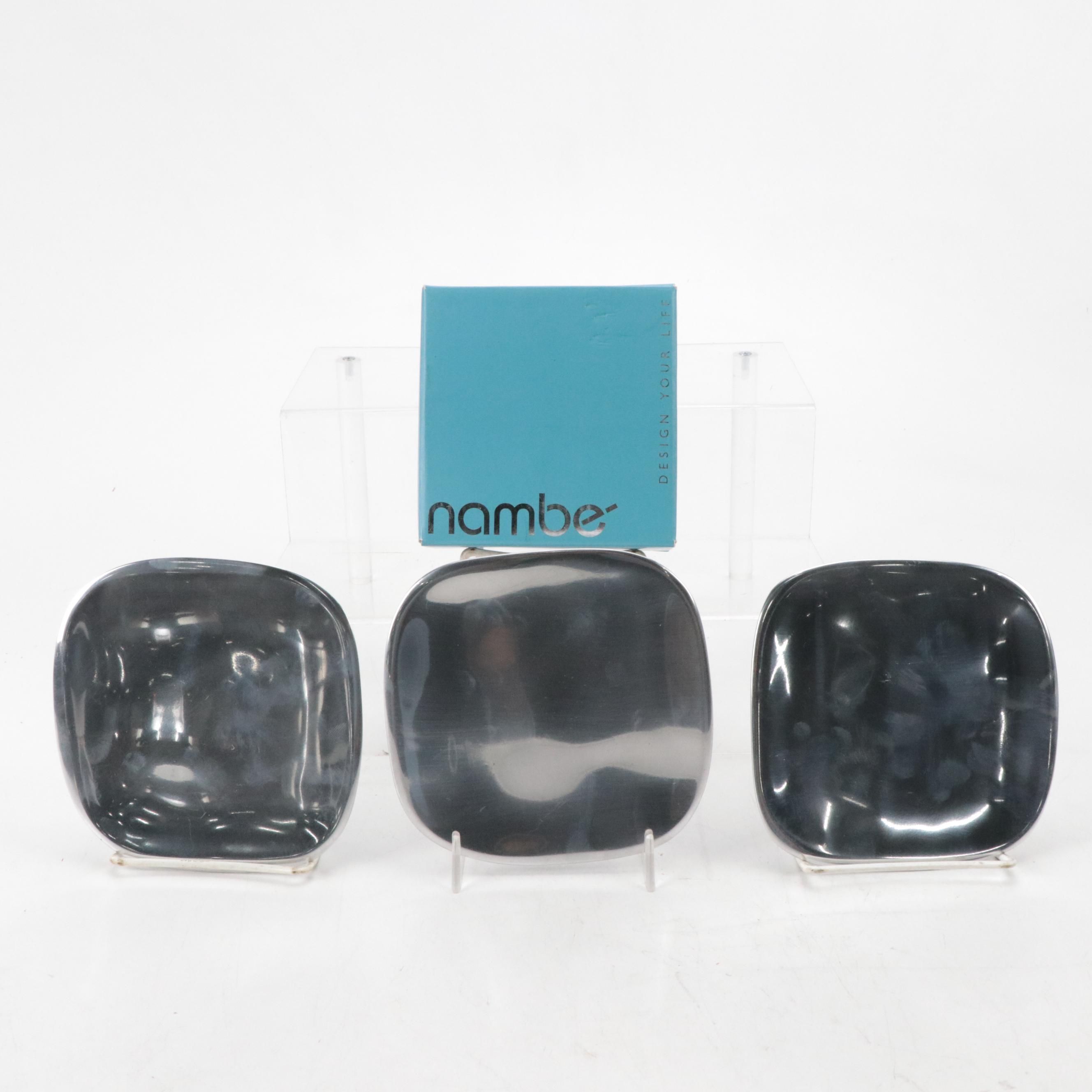 Nambe "Butterfly" Stainless Steel Mini Bowls with Stainless Steel Plates