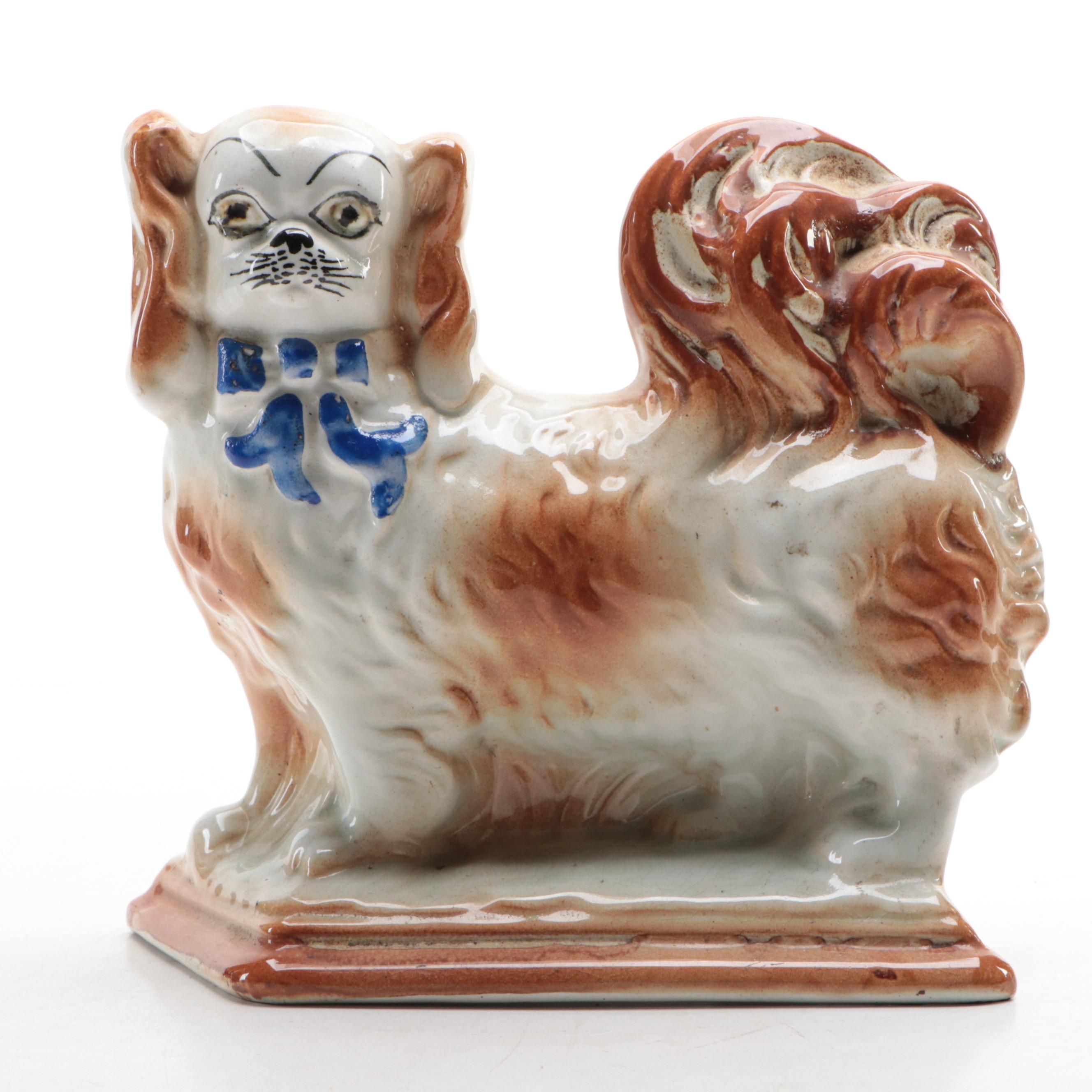 Staffordshire Ceramic Pekingese Dog Figurine, Late 19th-Early 20th C.