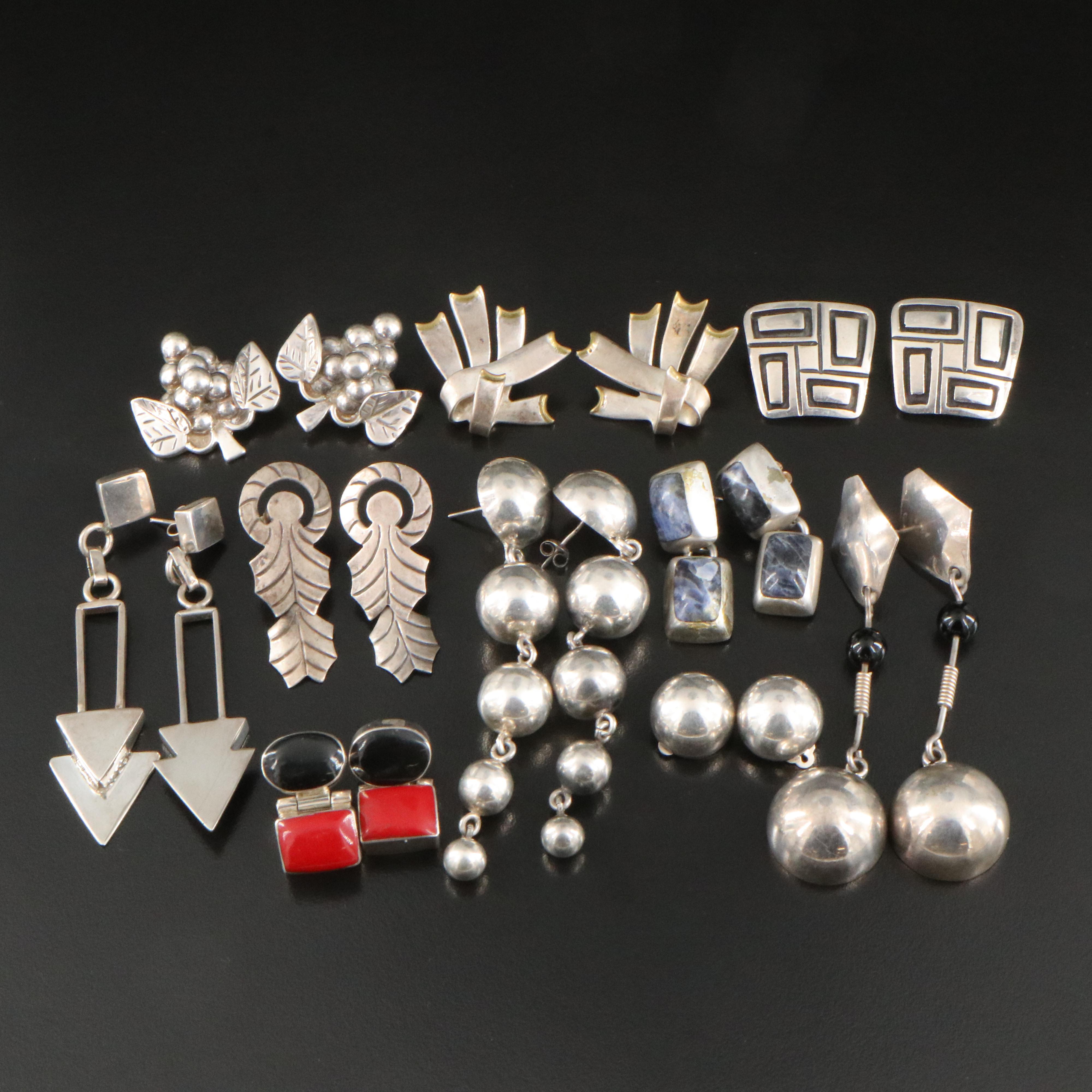 Collection of Sterling Earrings Including Mexican and Sodalite