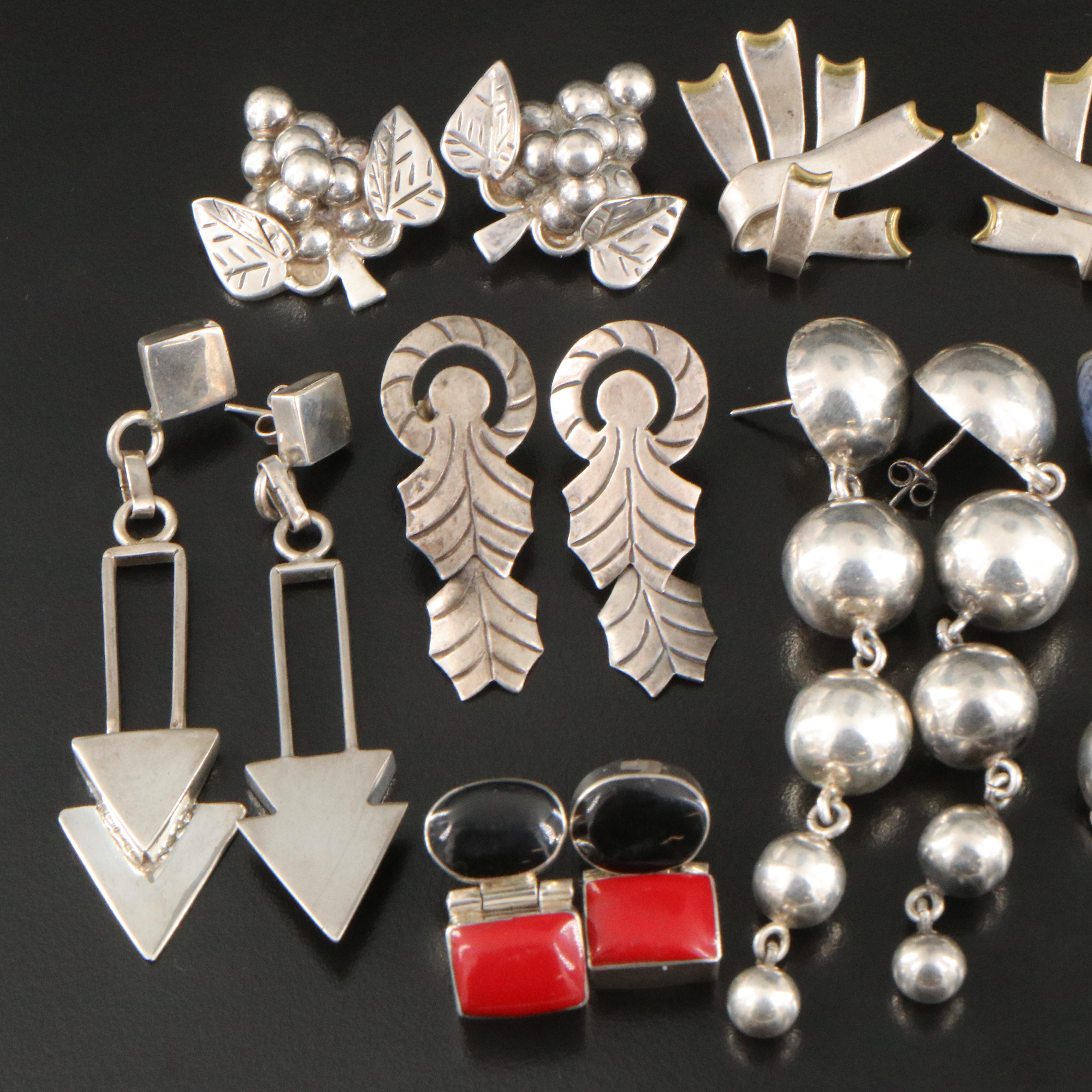Collection of Sterling Earrings Including Mexican and Sodalite