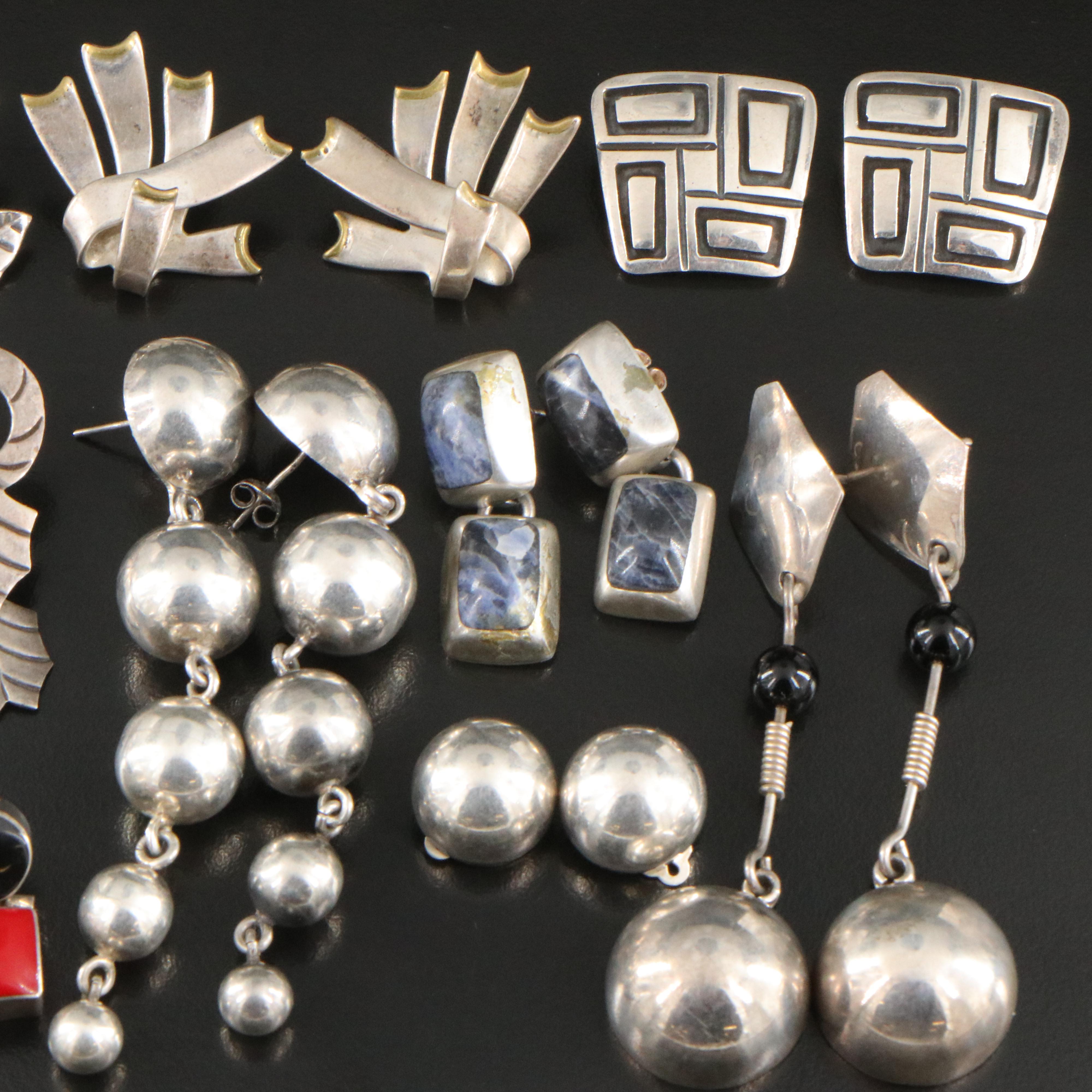 Collection of Sterling Earrings Including Mexican and Sodalite