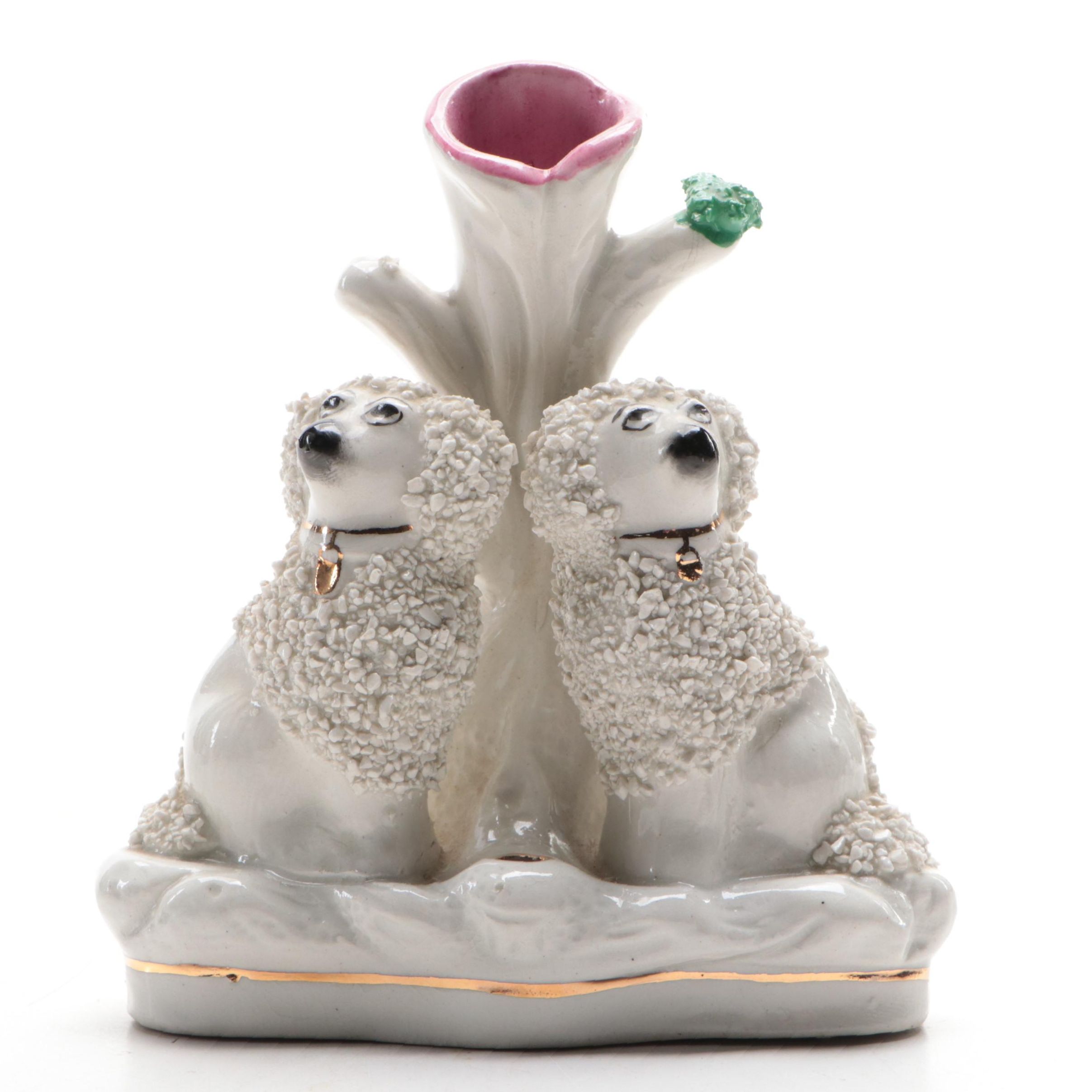 Staffordshire Porcelain Poodles Spill Vase