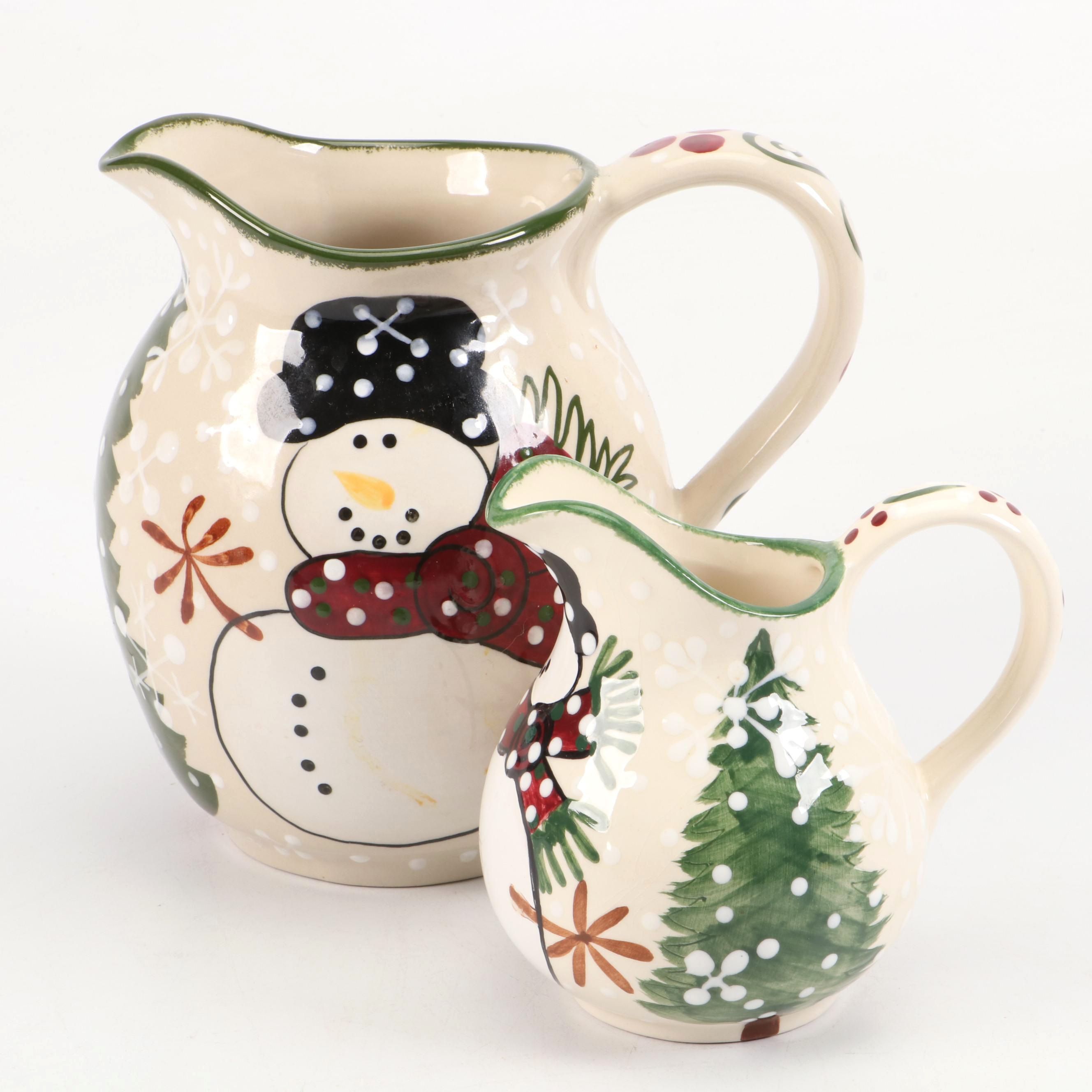 Expressly Yours Pottery Ceramic Snowman Pitchers