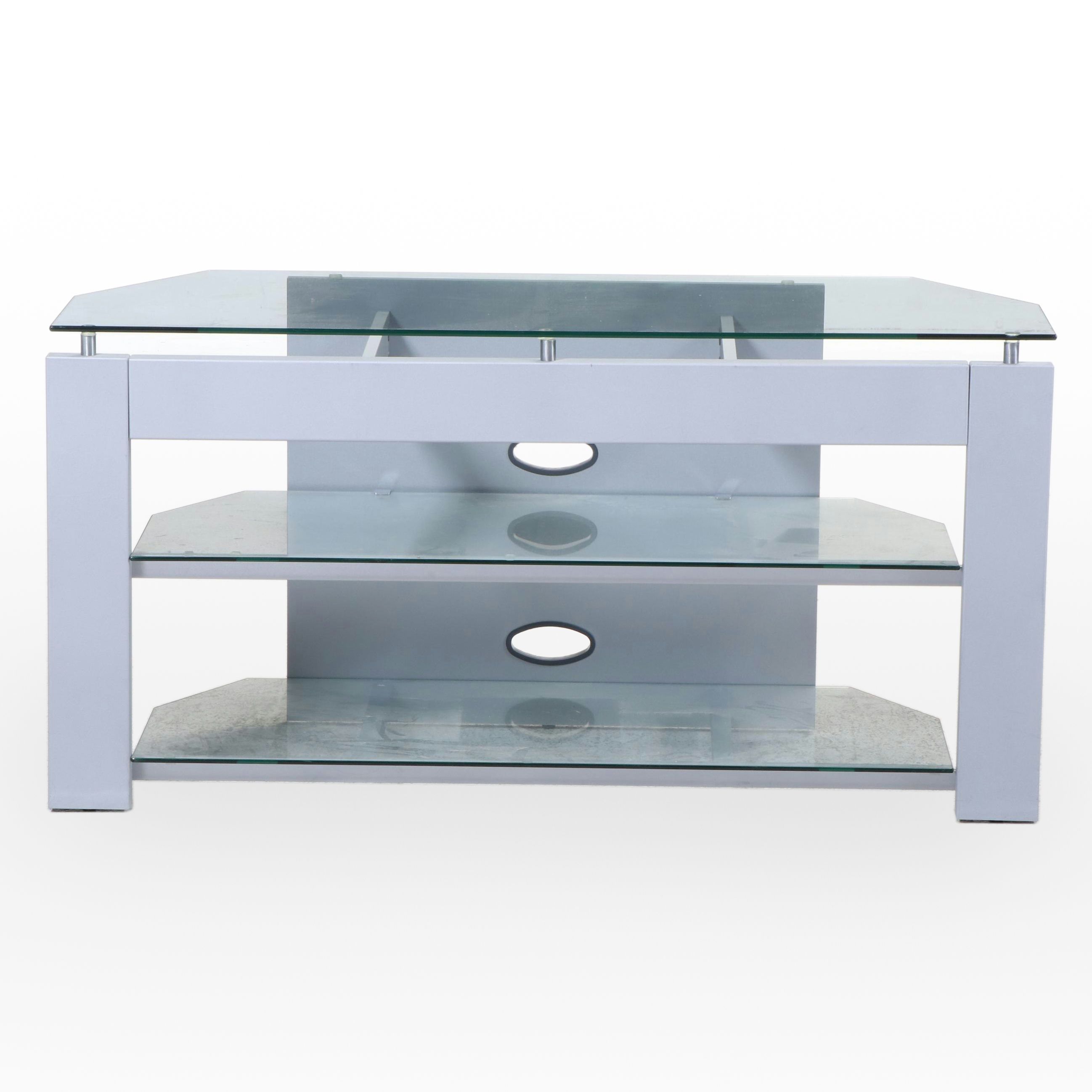 Tech Craft "Model PTV48-2" Silver-Painted Engineered Wood and Glass TV Stand