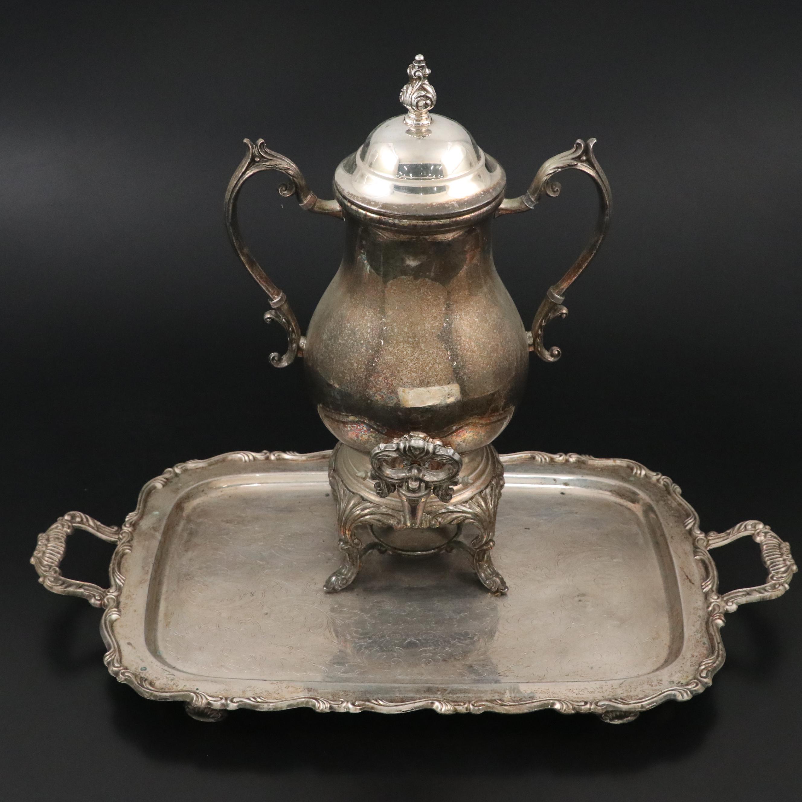 Oneida Silver Plate Footed Tray with Rogers Silver Plate Samovar
