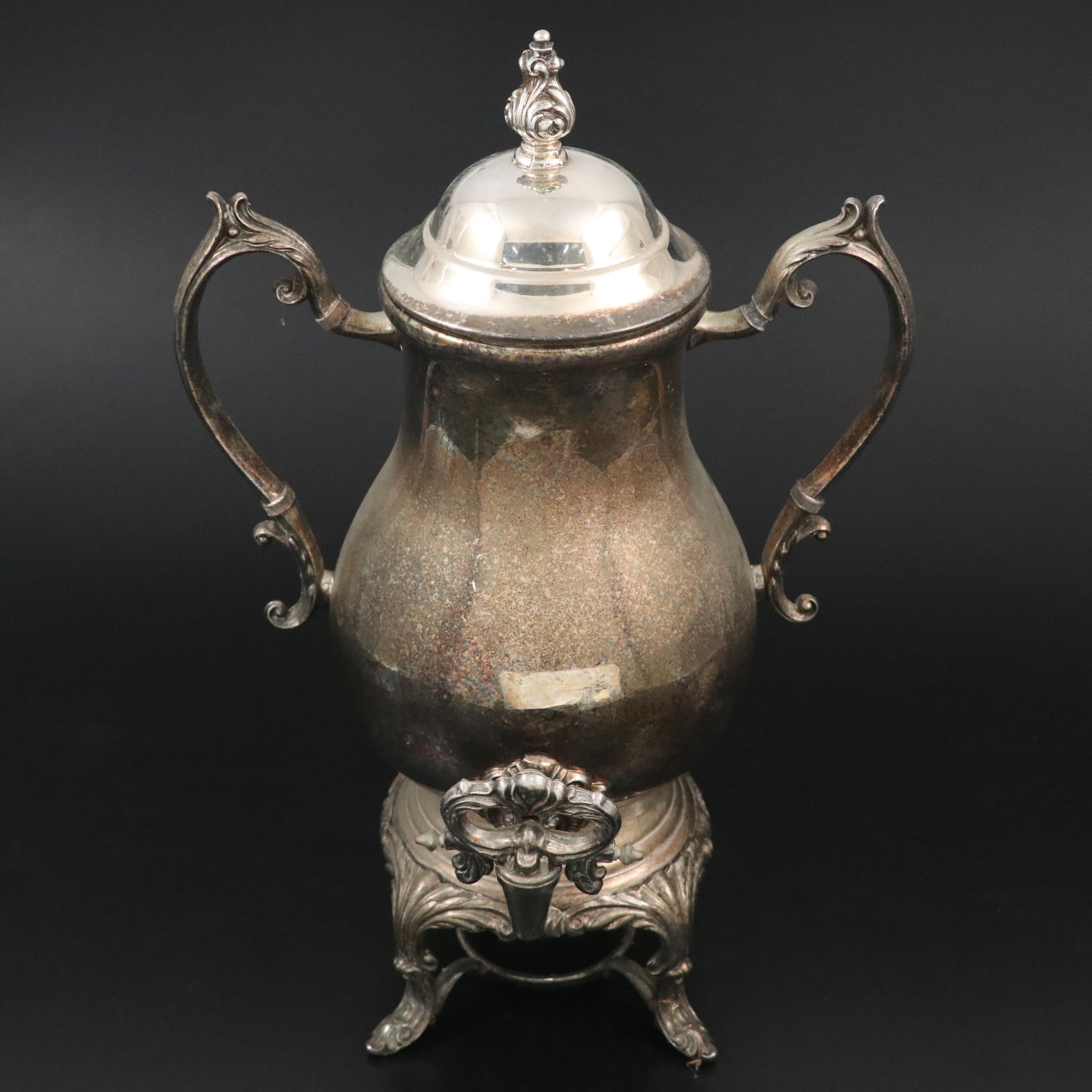 Oneida Silver Plate Footed Tray with Rogers Silver Plate Samovar