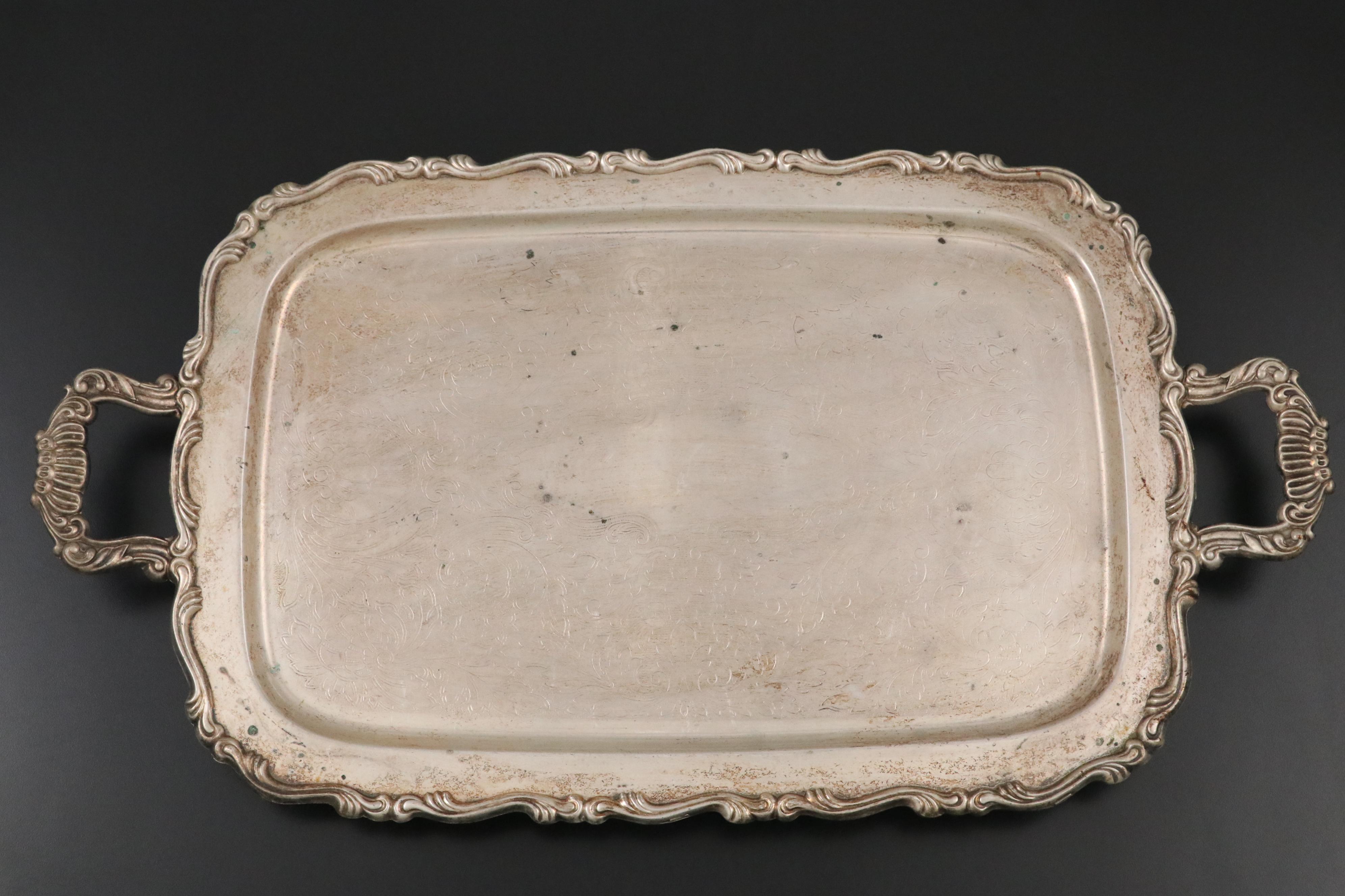 Oneida Silver Plate Footed Tray with Rogers Silver Plate Samovar