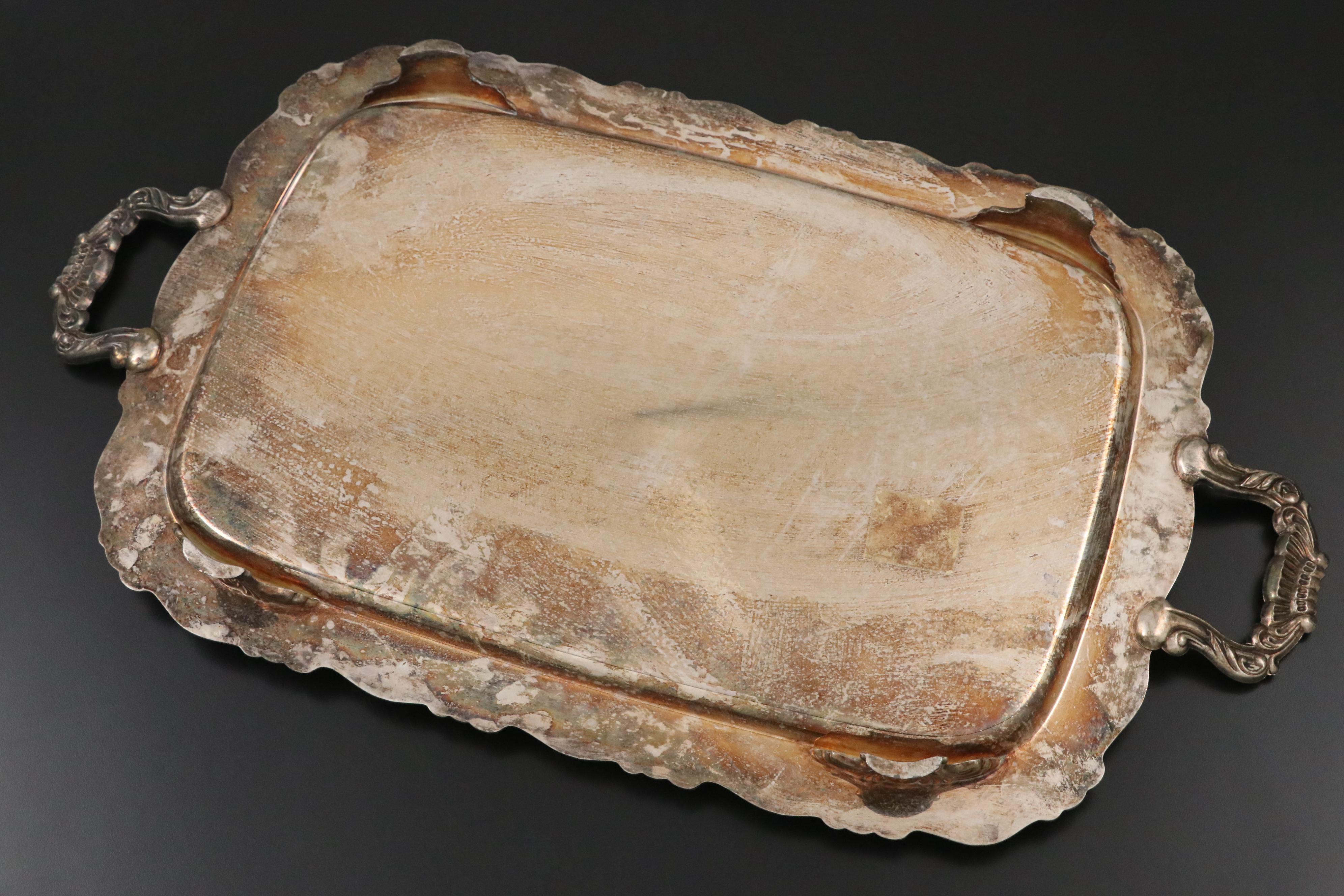 Oneida Silver Plate Footed Tray with Rogers Silver Plate Samovar