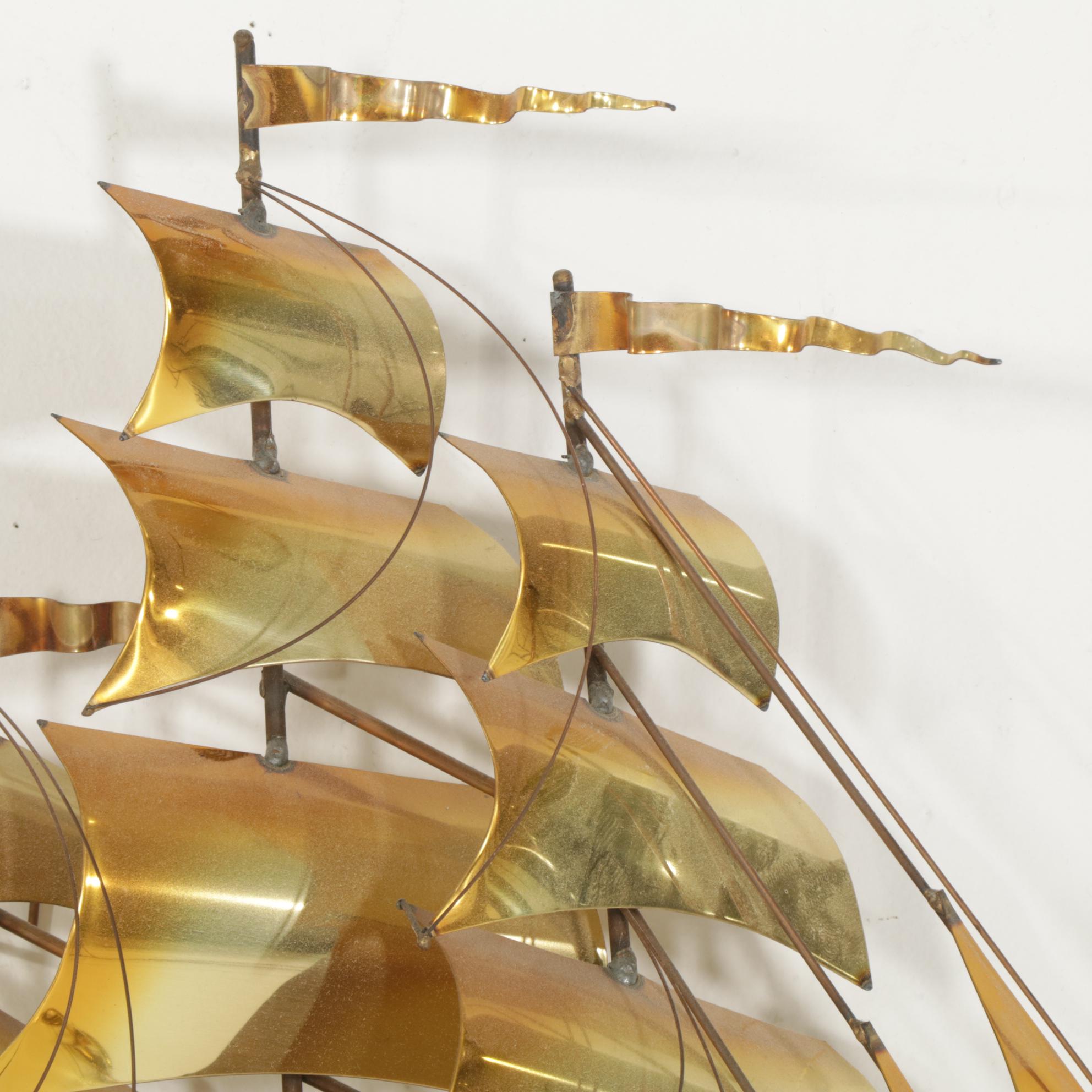 John DeMott Mid Century Modern Brass Sailing Ship Wall Decoration