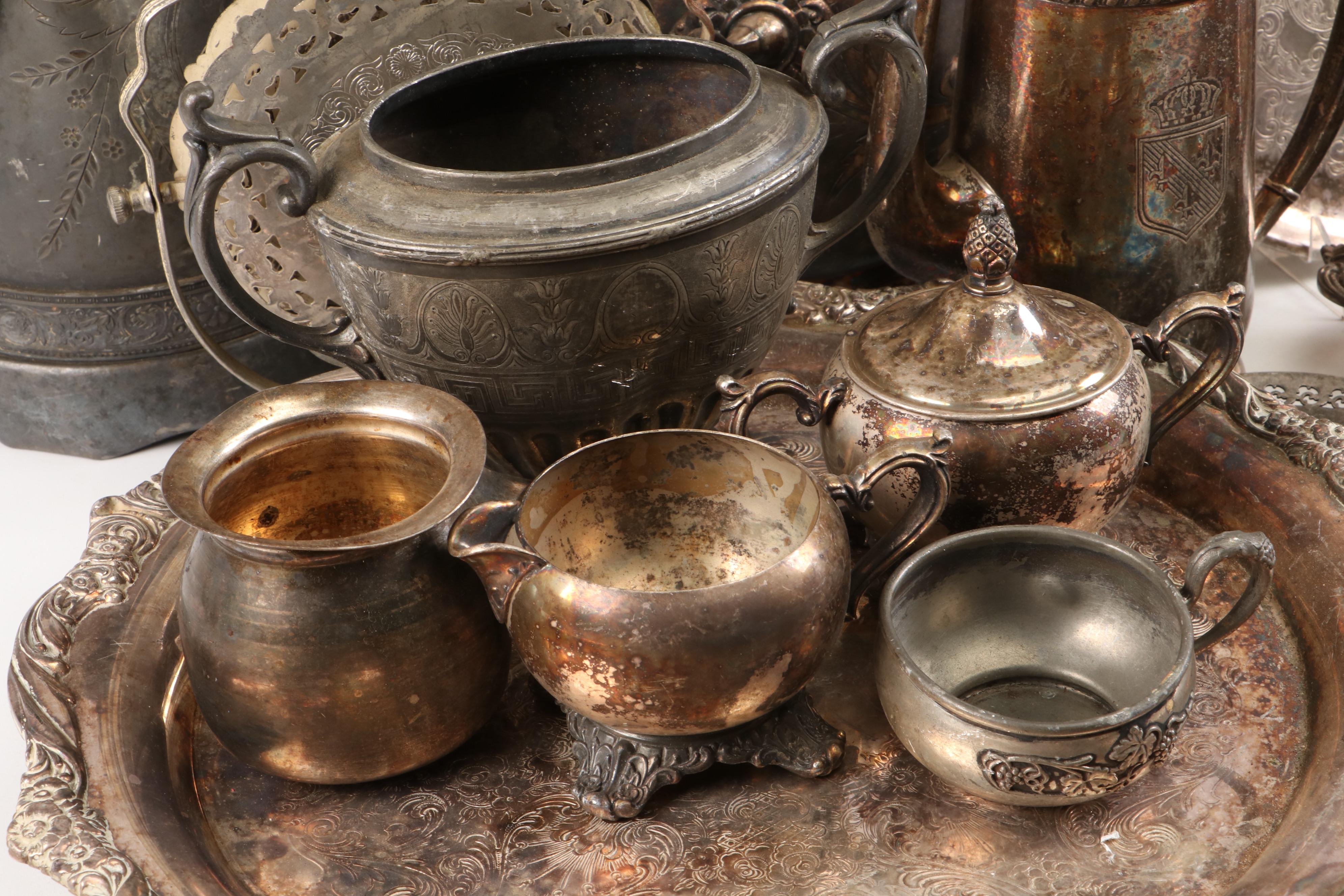 James Simpson Aesthetic Movement Pitcher with Silver Plate and Metal Collection