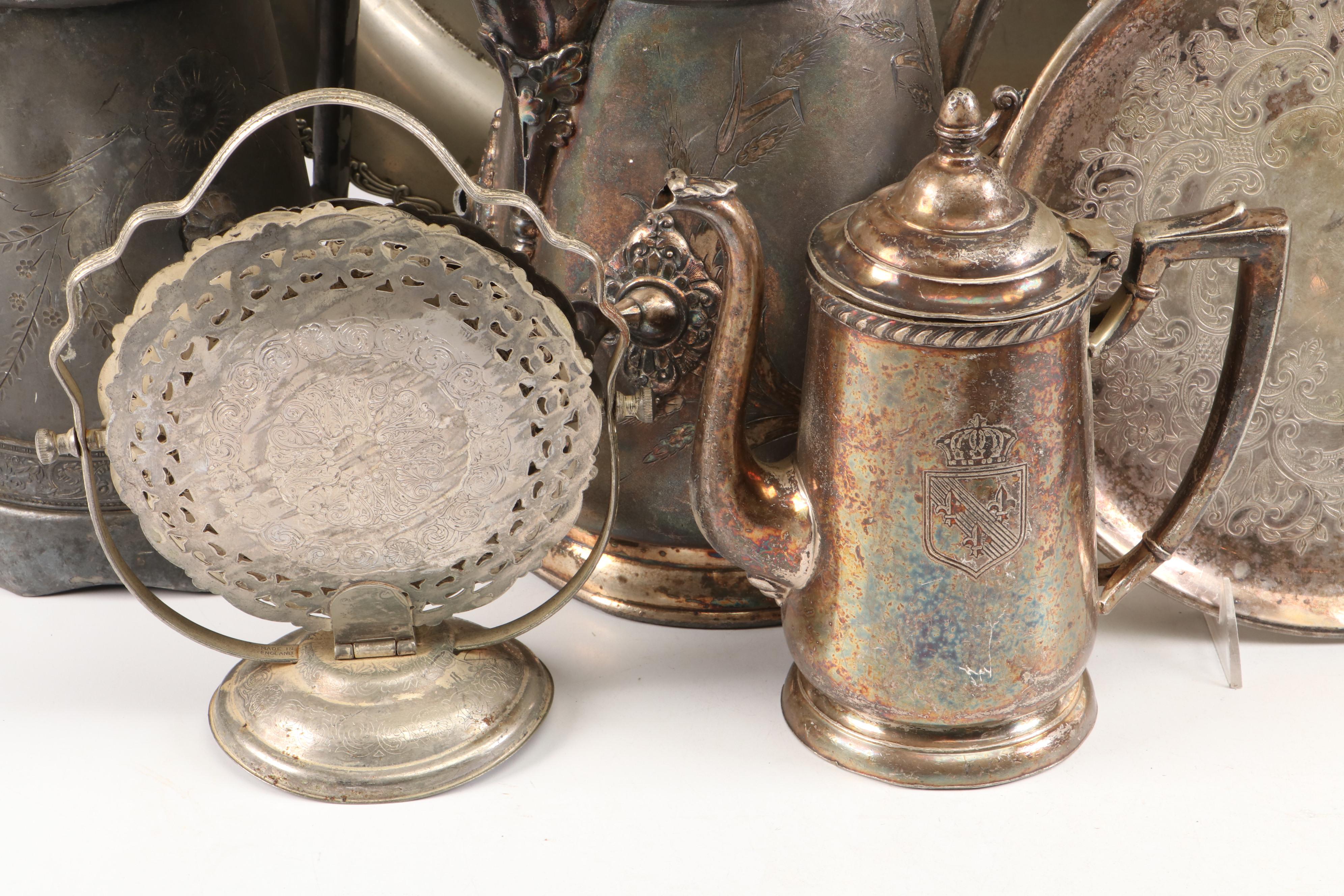 James Simpson Aesthetic Movement Pitcher with Silver Plate and Metal Collection