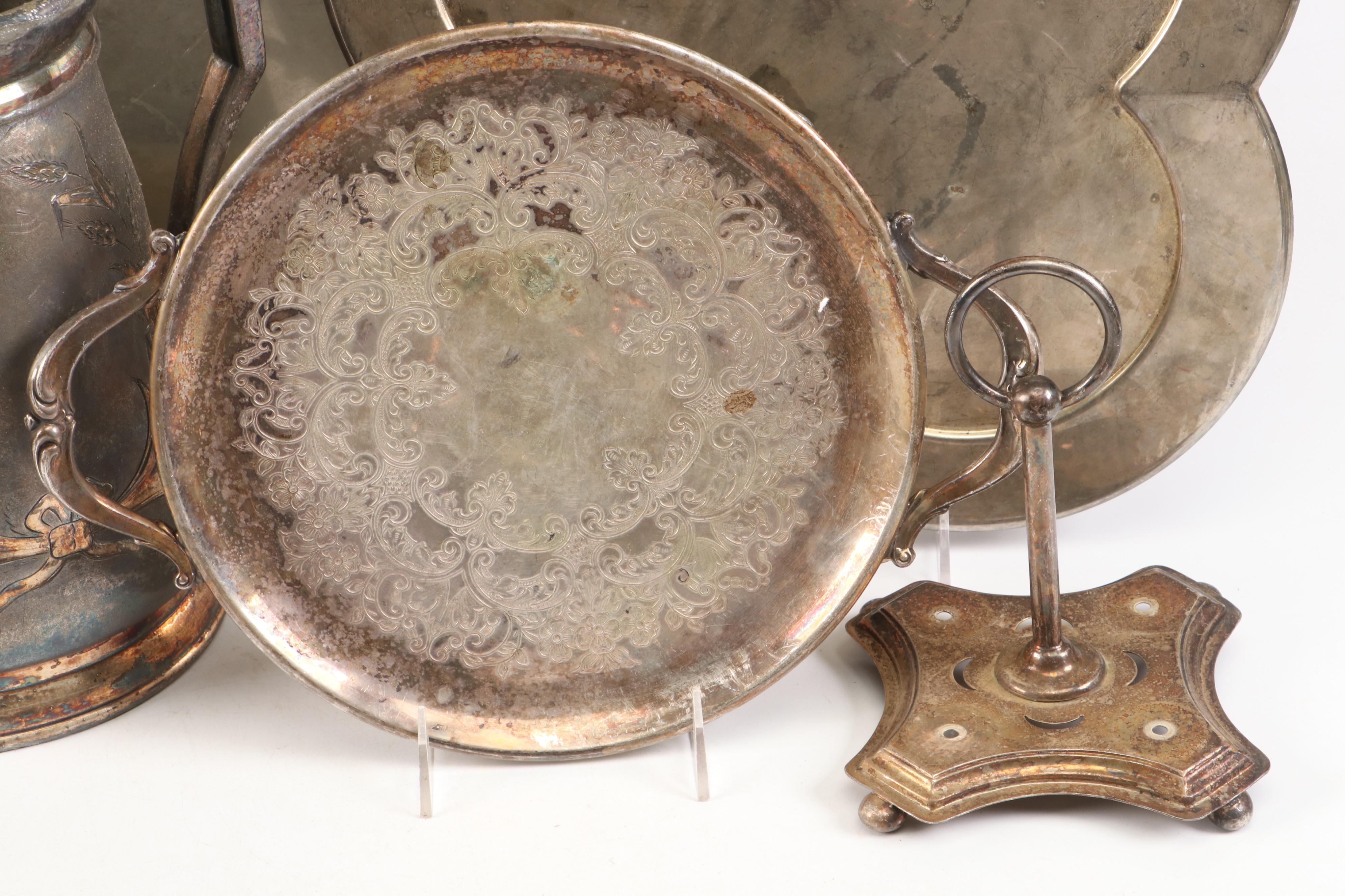 James Simpson Aesthetic Movement Pitcher with Silver Plate and Metal Collection