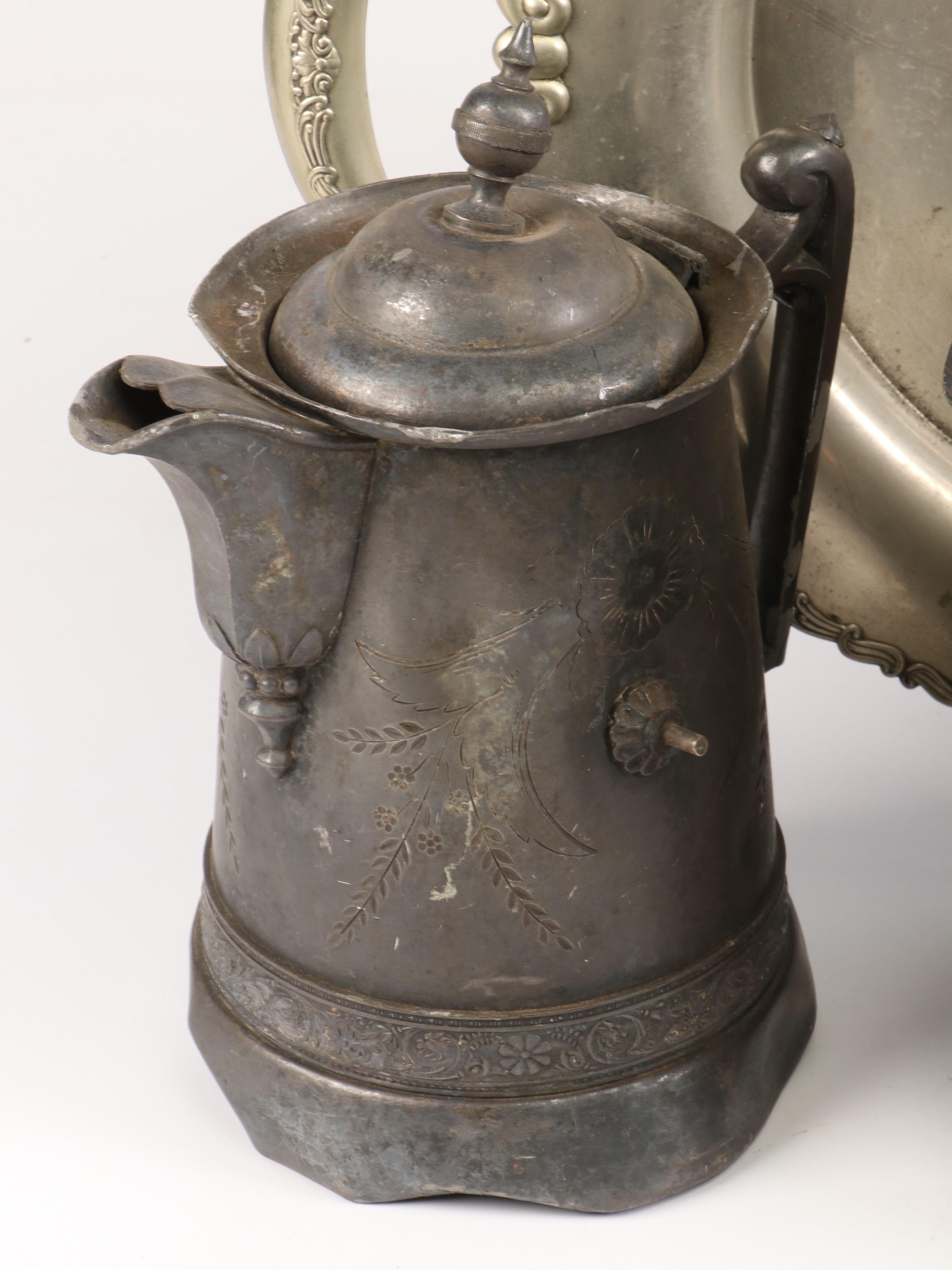 James Simpson Aesthetic Movement Pitcher with Silver Plate and Metal Collection