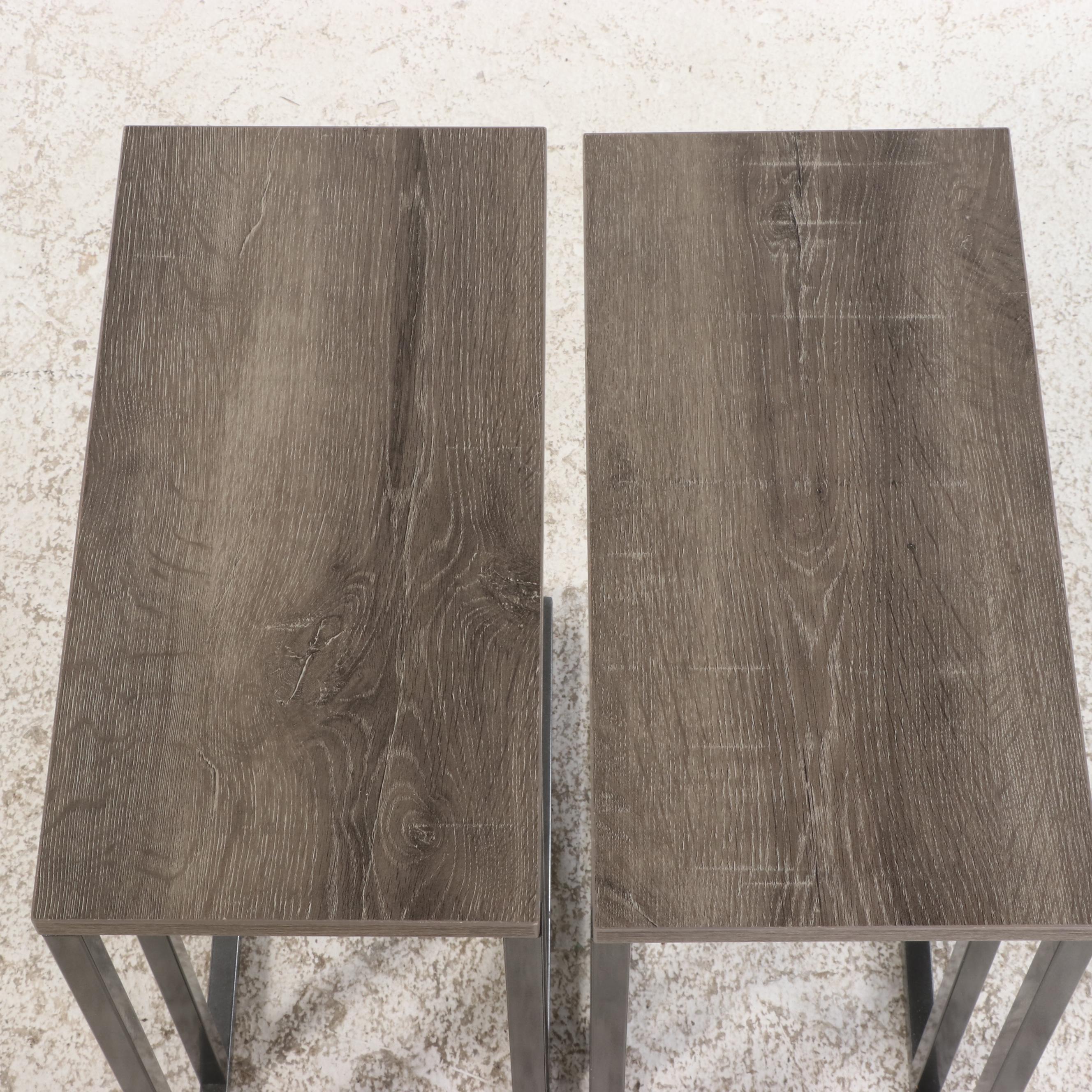 Pair of The Container Store Powder-Coated Metal & Oak-Grained Laminate C-Tables