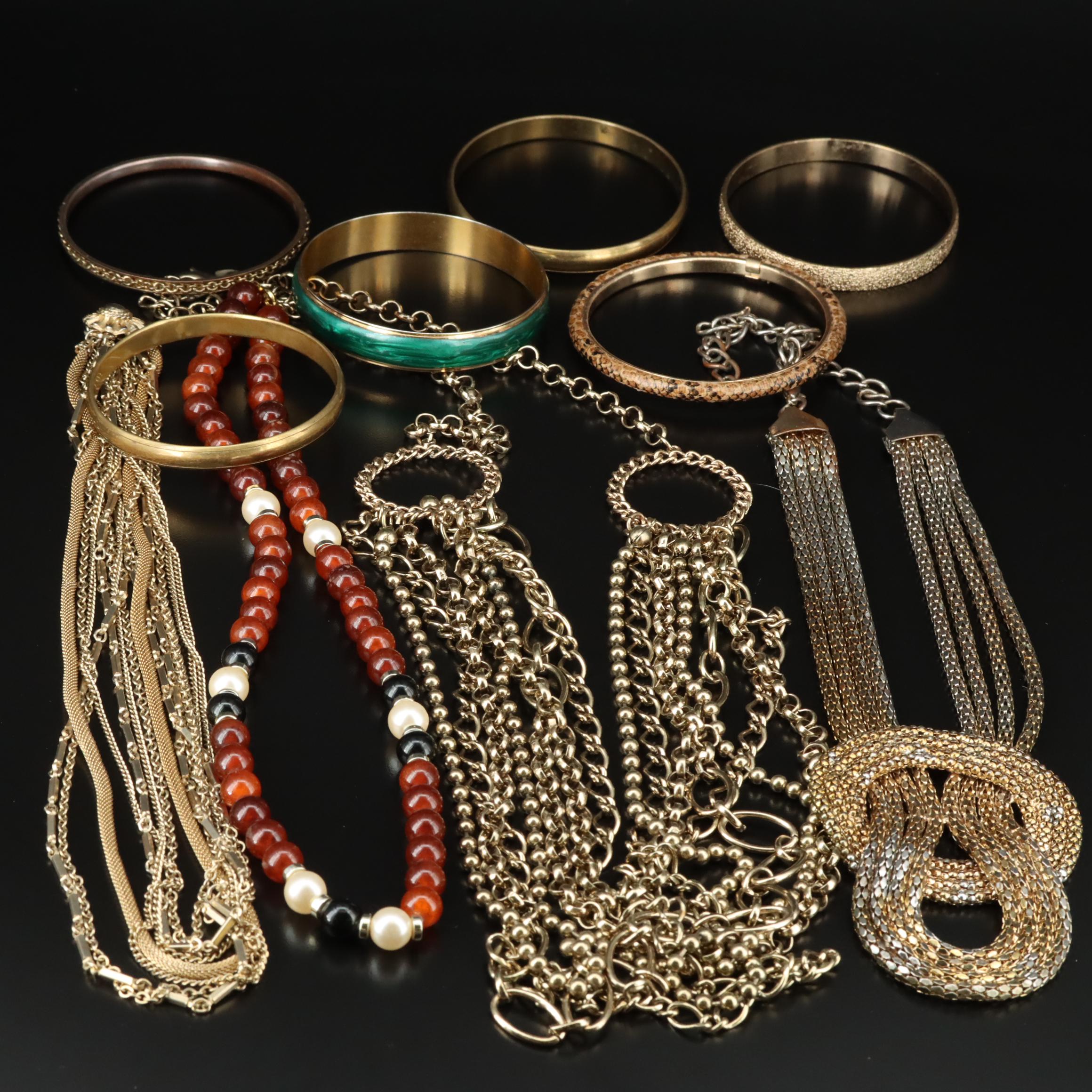 Necklace and Bracelet Collection Including Faux Pearl and Enamel