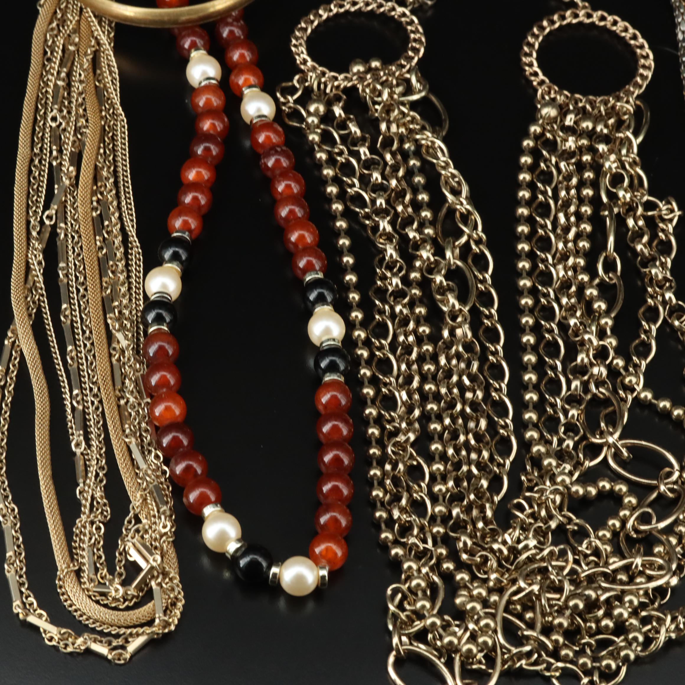 Necklace and Bracelet Collection Including Faux Pearl and Enamel