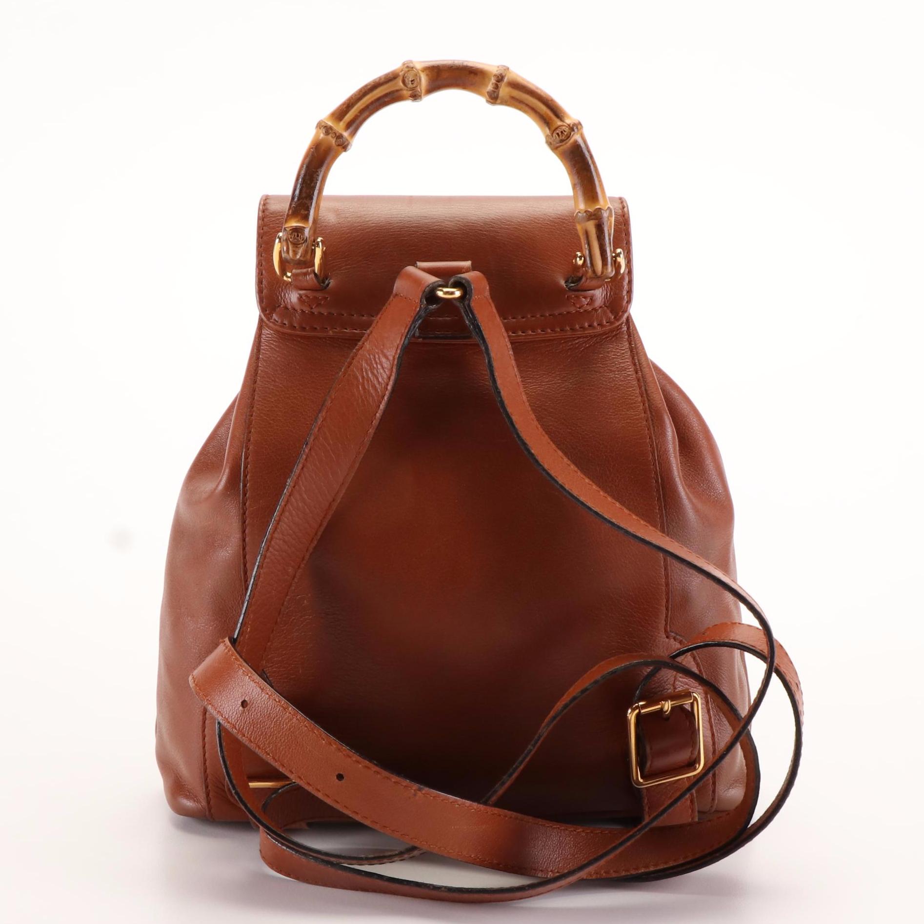 Gucci Mini Bamboo Drawstring Backpack in Brown Leather