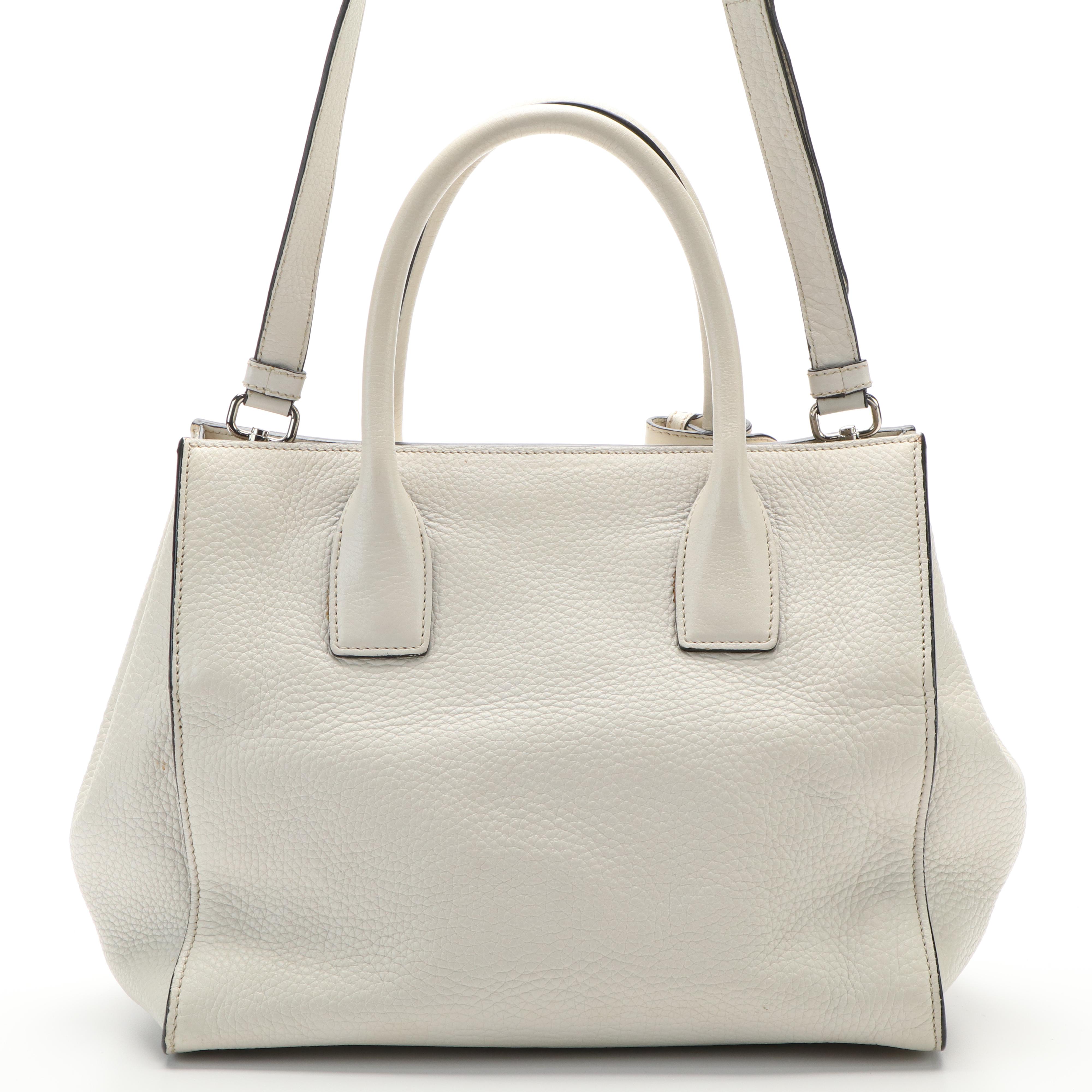 Prada Vitello Daino Two-Way Shopping Tote in Off-White Grained Leather